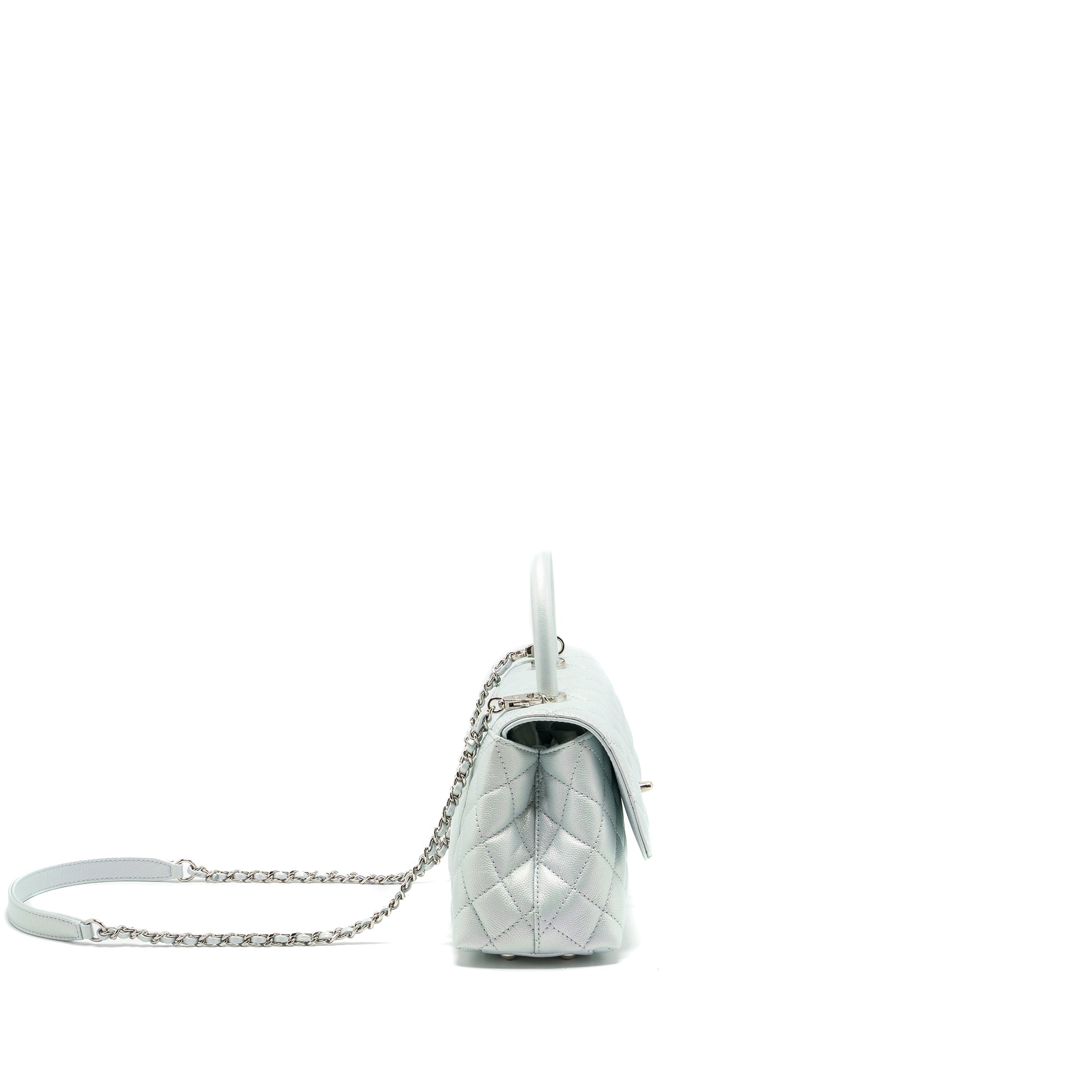 CHANEL SMALL COCO HANDLE CAVIAR IRIDESCENT LIGHT BLUE MULTICOLOUR HARDWARE (MICROCHIP)