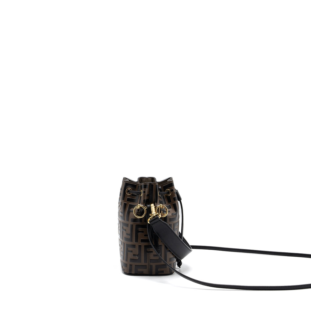 FENDI MINI MON TRESOR BUCKET BAG CALFSKIN BROWN / BLACK GHW