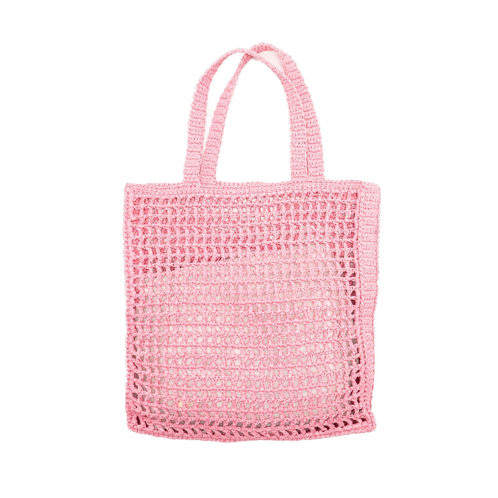 PRADA CROCHET TOTE BAG RAFFIA PINK
