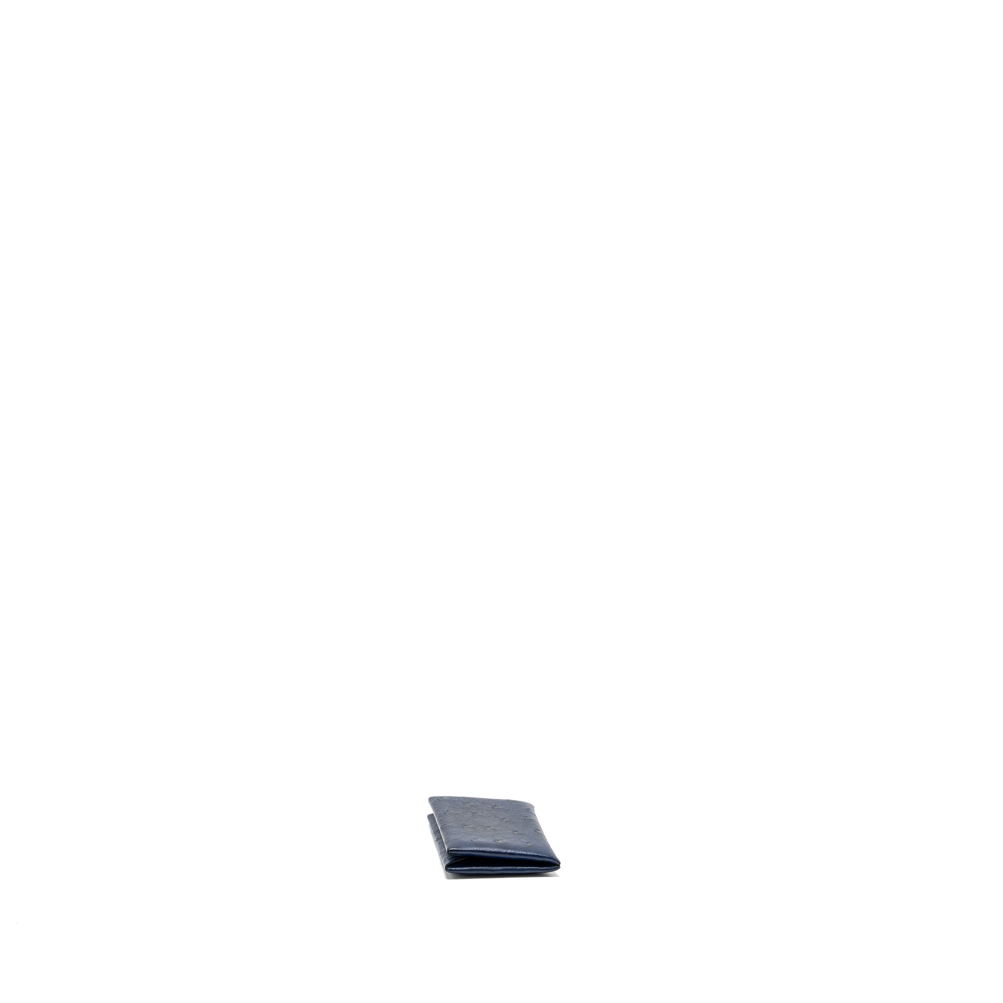 HERMES CALVI CARDHOLDER OSTRICH NAVY SHW