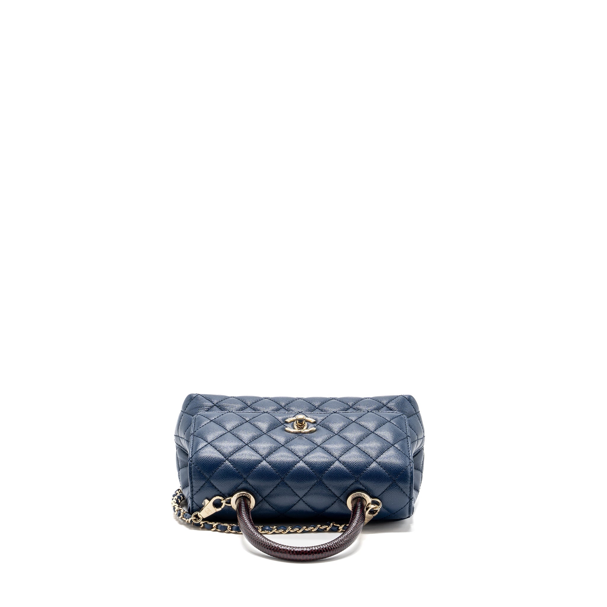 CHANEL SMALL COCO HANDLE WITH LIZARD EMBOSSED HANDLE CAVIAR NAVY LGHW(MICROCHIP)