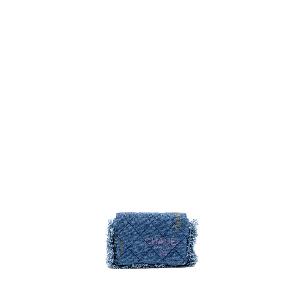 CHANEL 22P LOGO PRINTED MINI CLUTCH WITH CHAIN DENIM BLUE/MULTICOLOUR LGHW