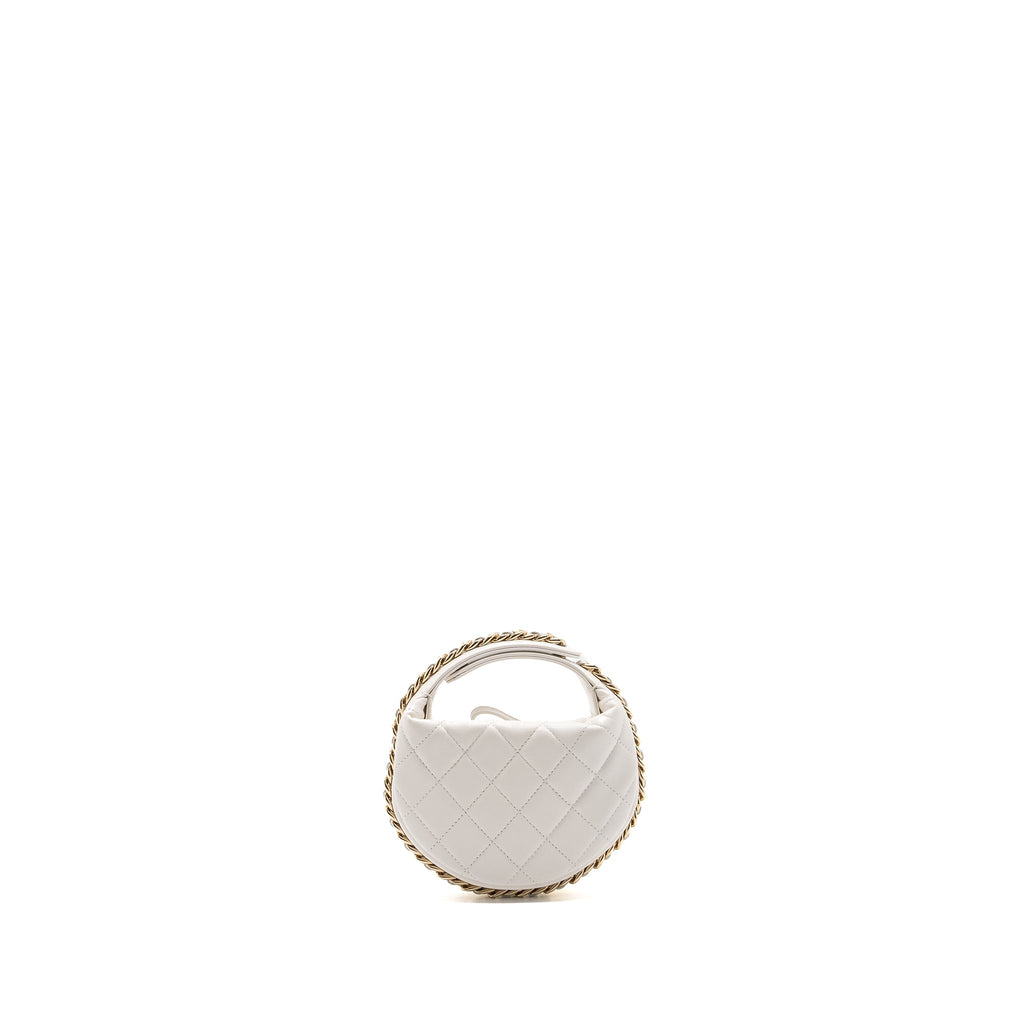 CHANEL 23C ROUND CLUTCH LAMBSKIN WHITE LGHW (MICROCHIP)