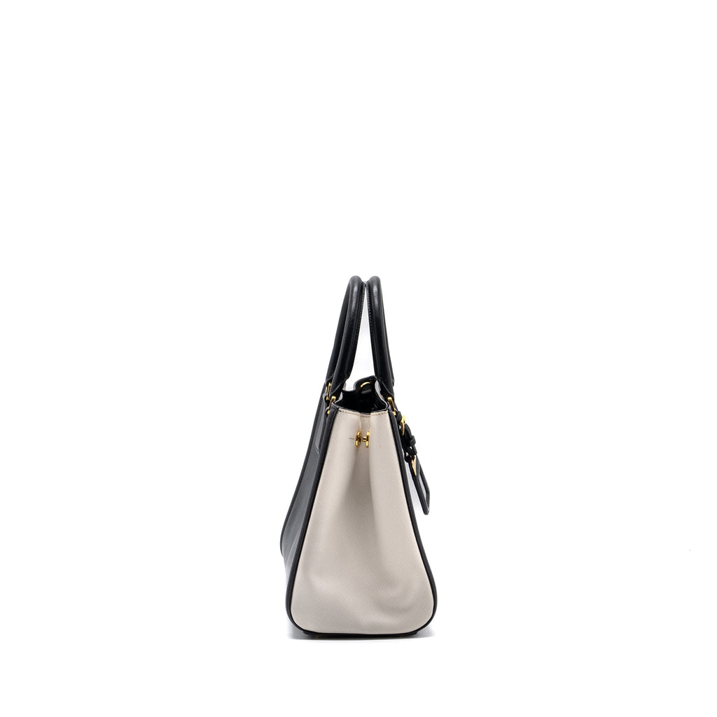 PRADA TOTE BAG SAFFIANO CALFSKIN BLACK / WHITE GHW
