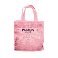 PRADA CROCHET TOTE BAG RAFFIA PINK