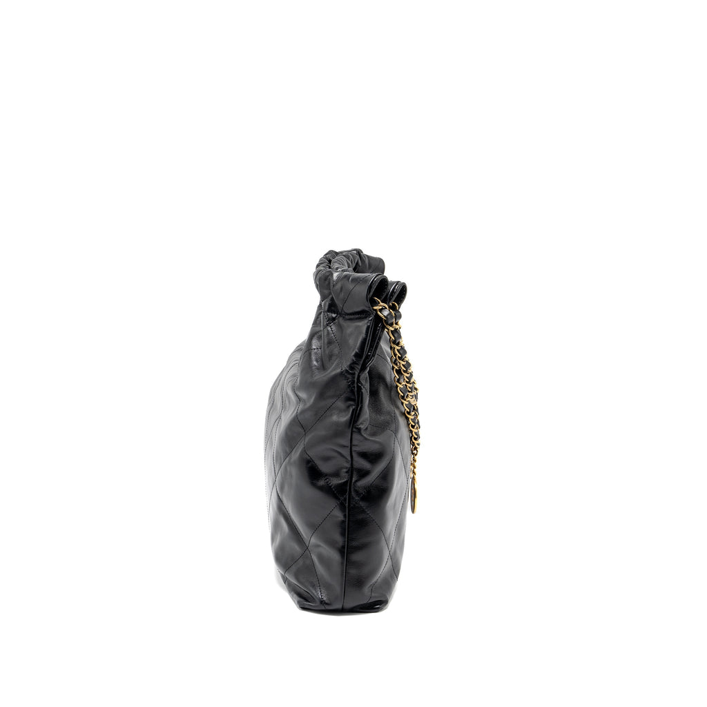 CHANEL MEDIUM 22 BAG SHINY CALFSKIN BLACK GHW (MICROCHIP)