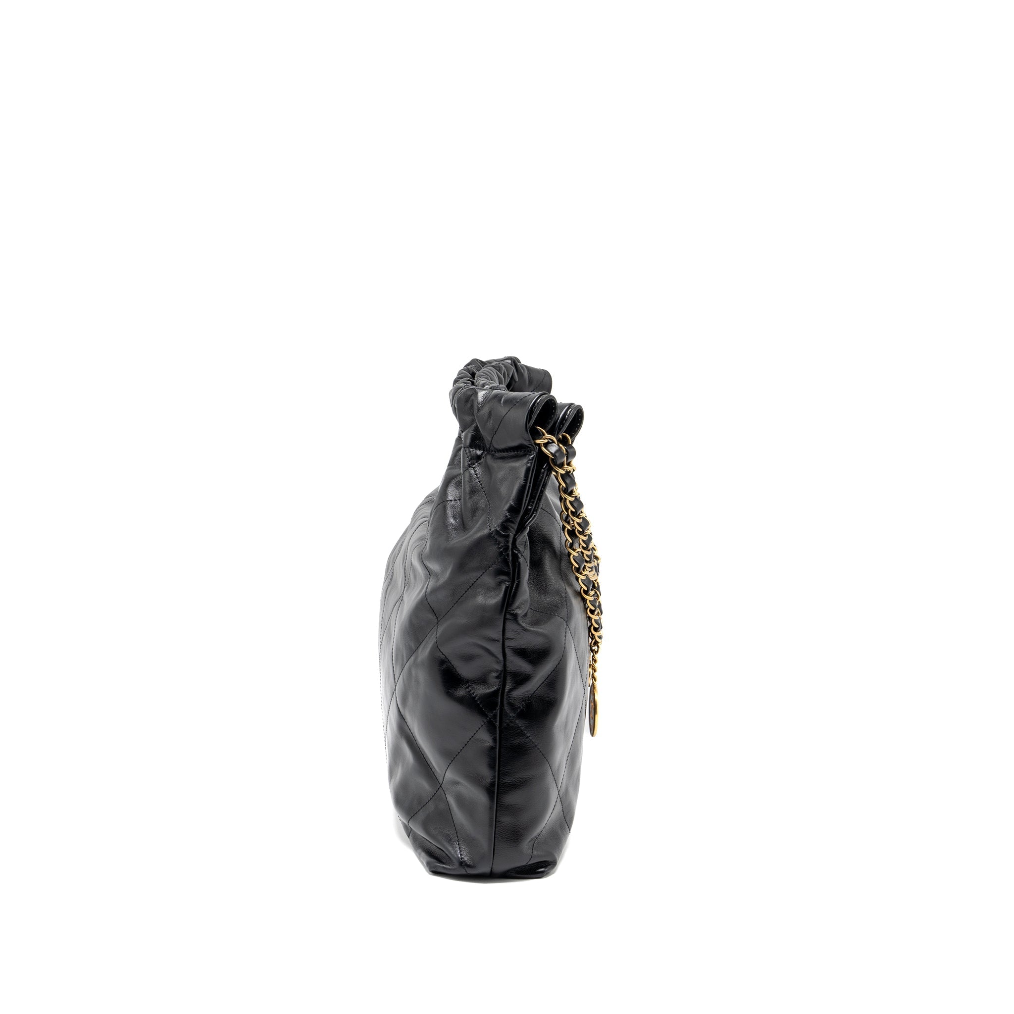 CHANEL MEDIUM 22 BAG SHINY CALFSKIN BLACK GHW (MICROCHIP)