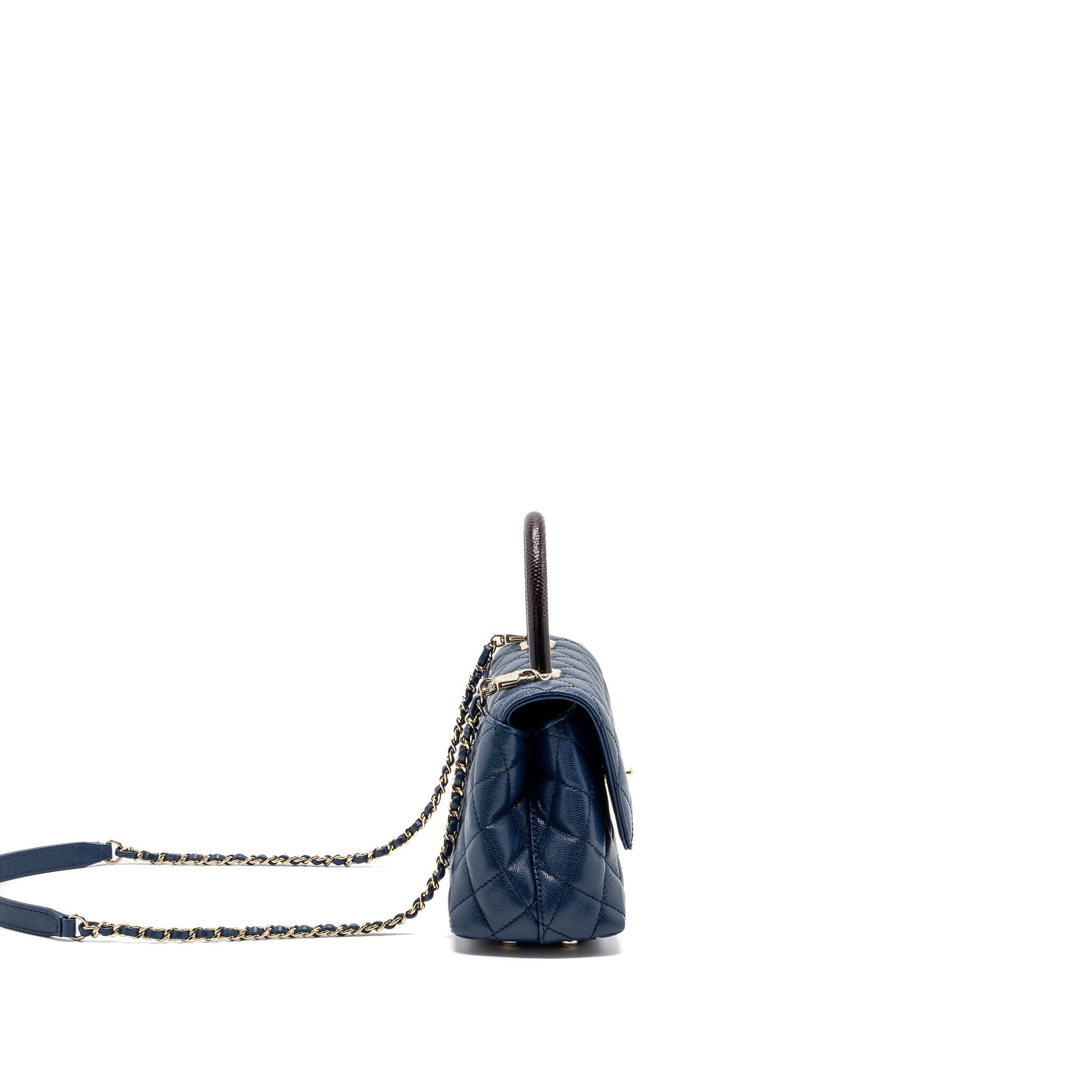 CHANEL SMALL COCO HANDLE WITH LIZARD EMBOSSED HANDLE CAVIAR NAVY LGHW(MICROCHIP)