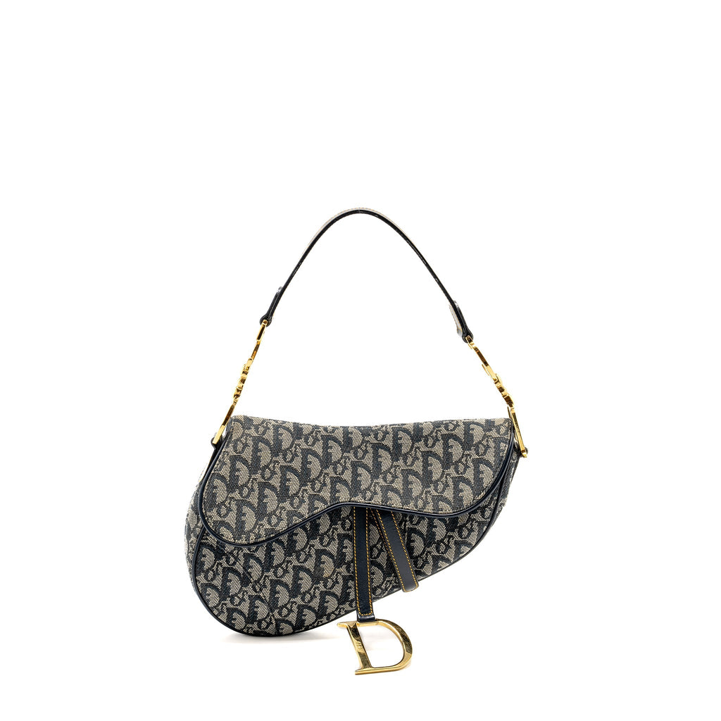 DIOR VINTAGE SADDLE BAG CANVAS / LEATHER BLUE/MULTICOLOUR GHW