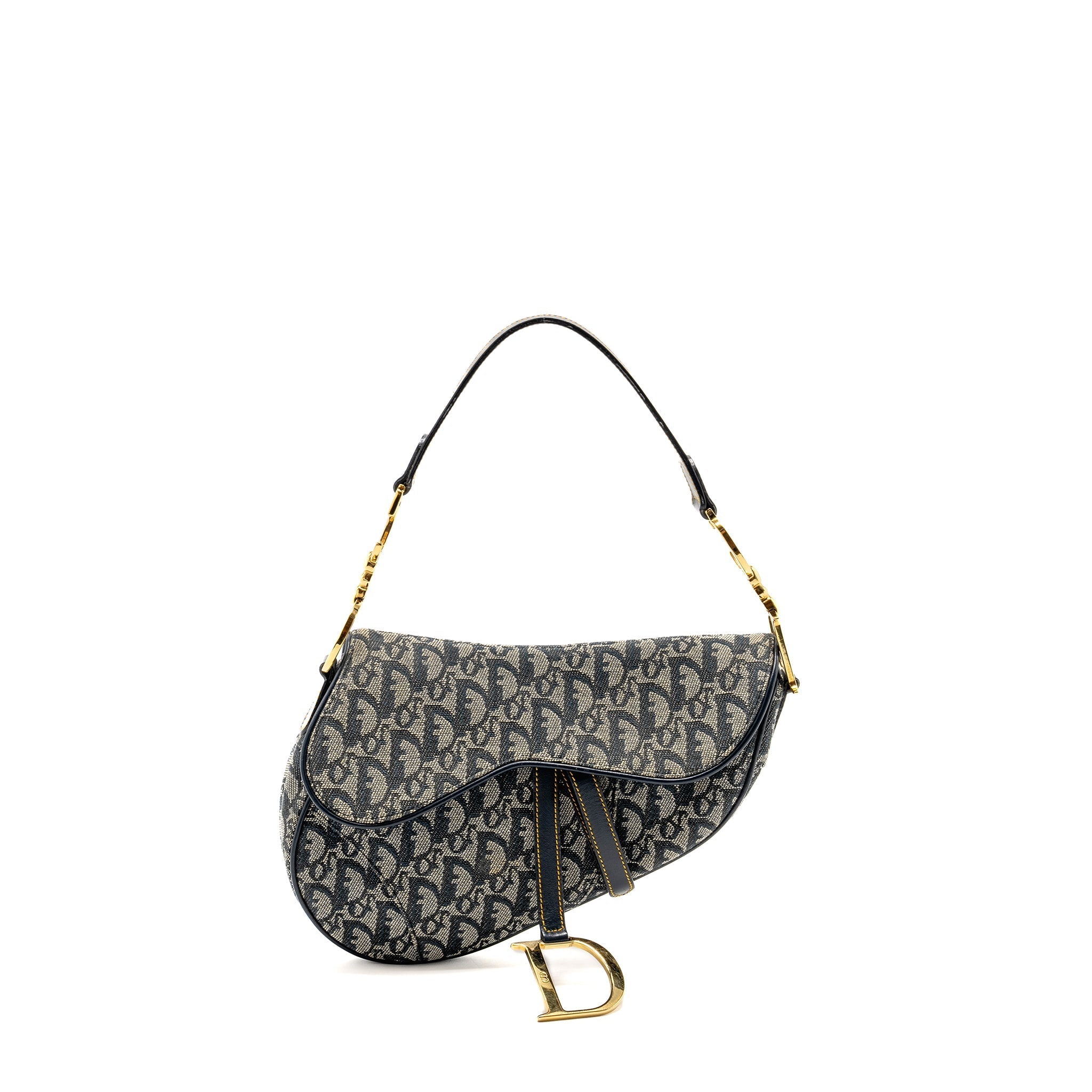DIOR VINTAGE SADDLE BAG CANVAS / LEATHER BLUE/MULTICOLOUR GHW