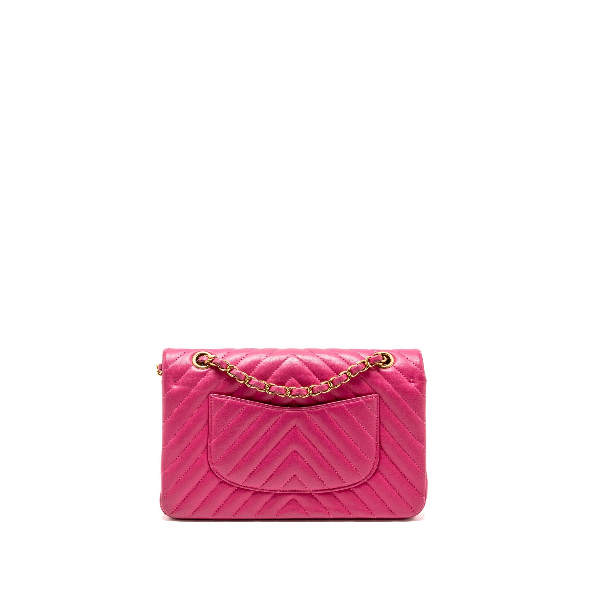 CHANEL MEDIUM CHEVRON CLASSIC DOUBLE FLAP BAG LAMBSKIN PINK GHW