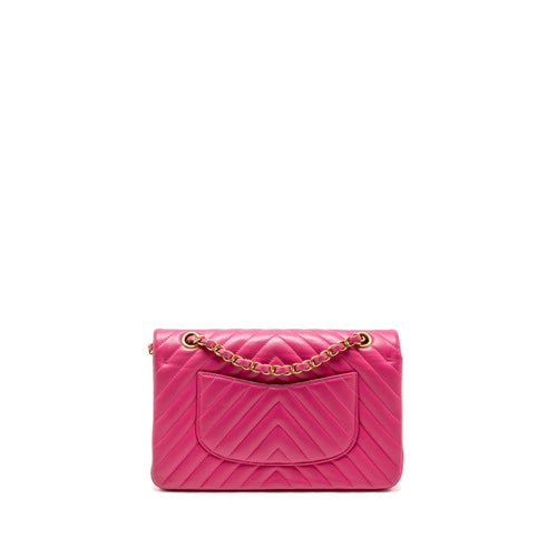 CHANEL MEDIUM CHEVRON CLASSIC DOUBLE FLAP BAG LAMBSKIN PINK GHW
