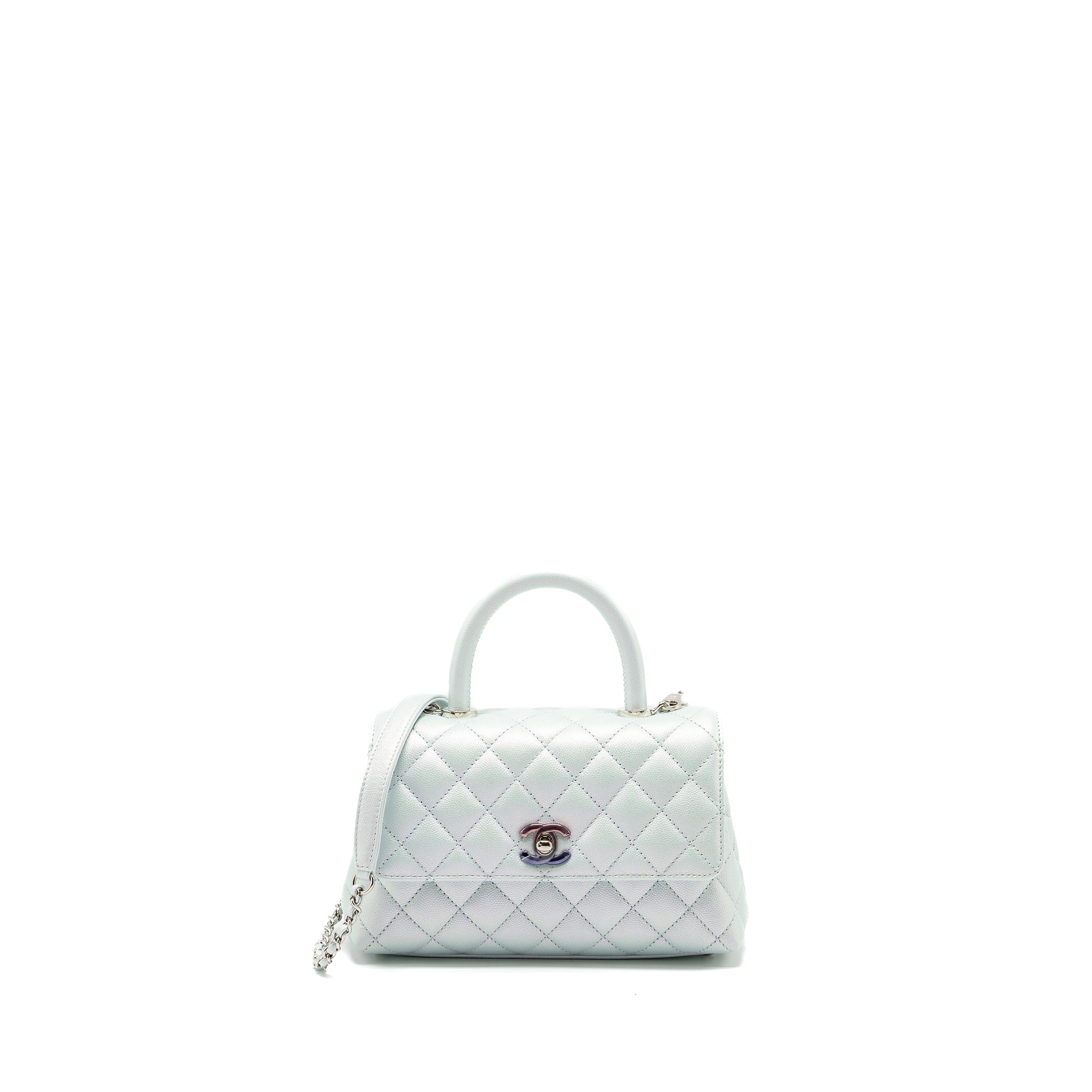 CHANEL SMALL COCO HANDLE CAVIAR IRIDESCENT LIGHT BLUE MULTICOLOUR HARDWARE (MICROCHIP)