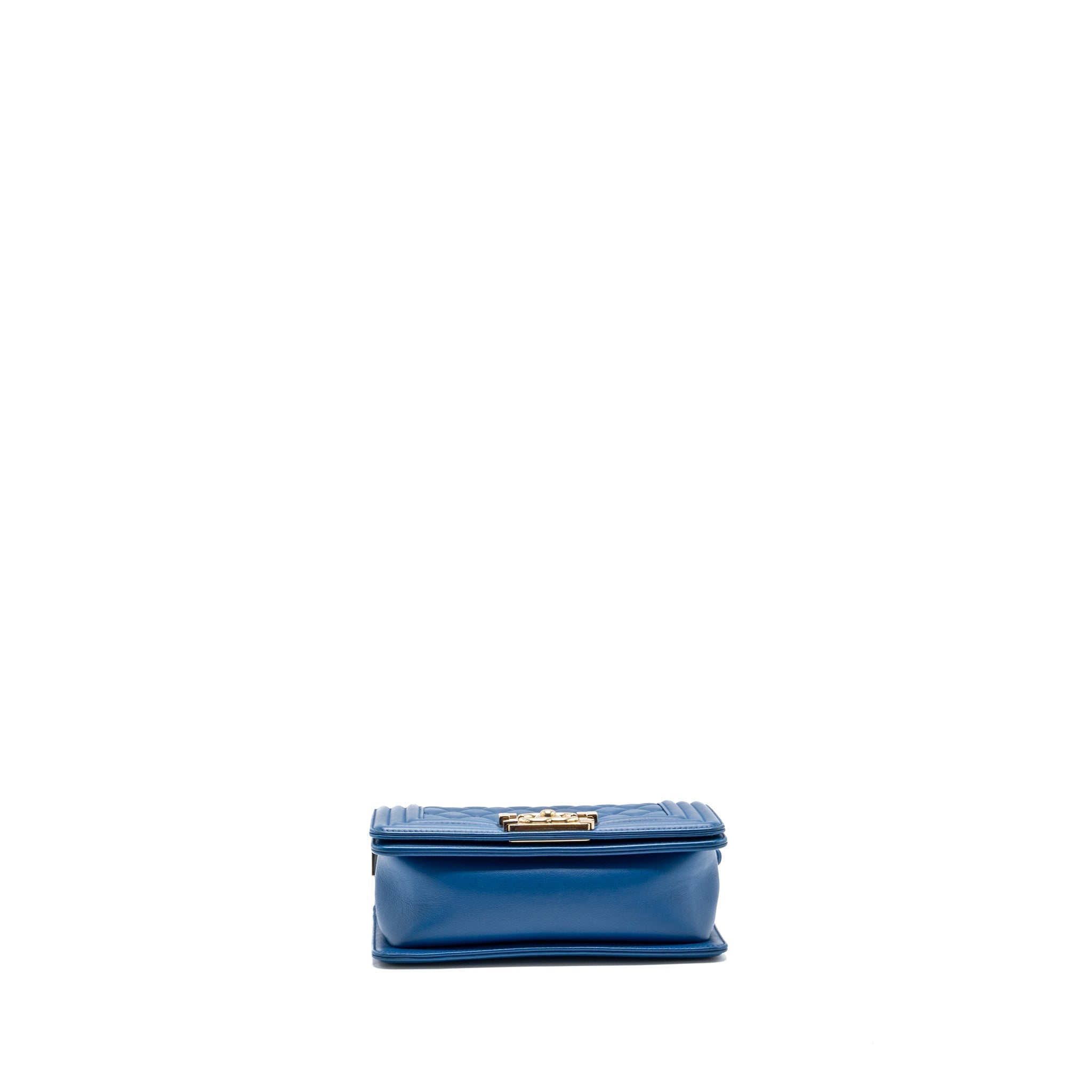 CHANEL SMALL BOY BAG CALFSKIN BLUE LGHW