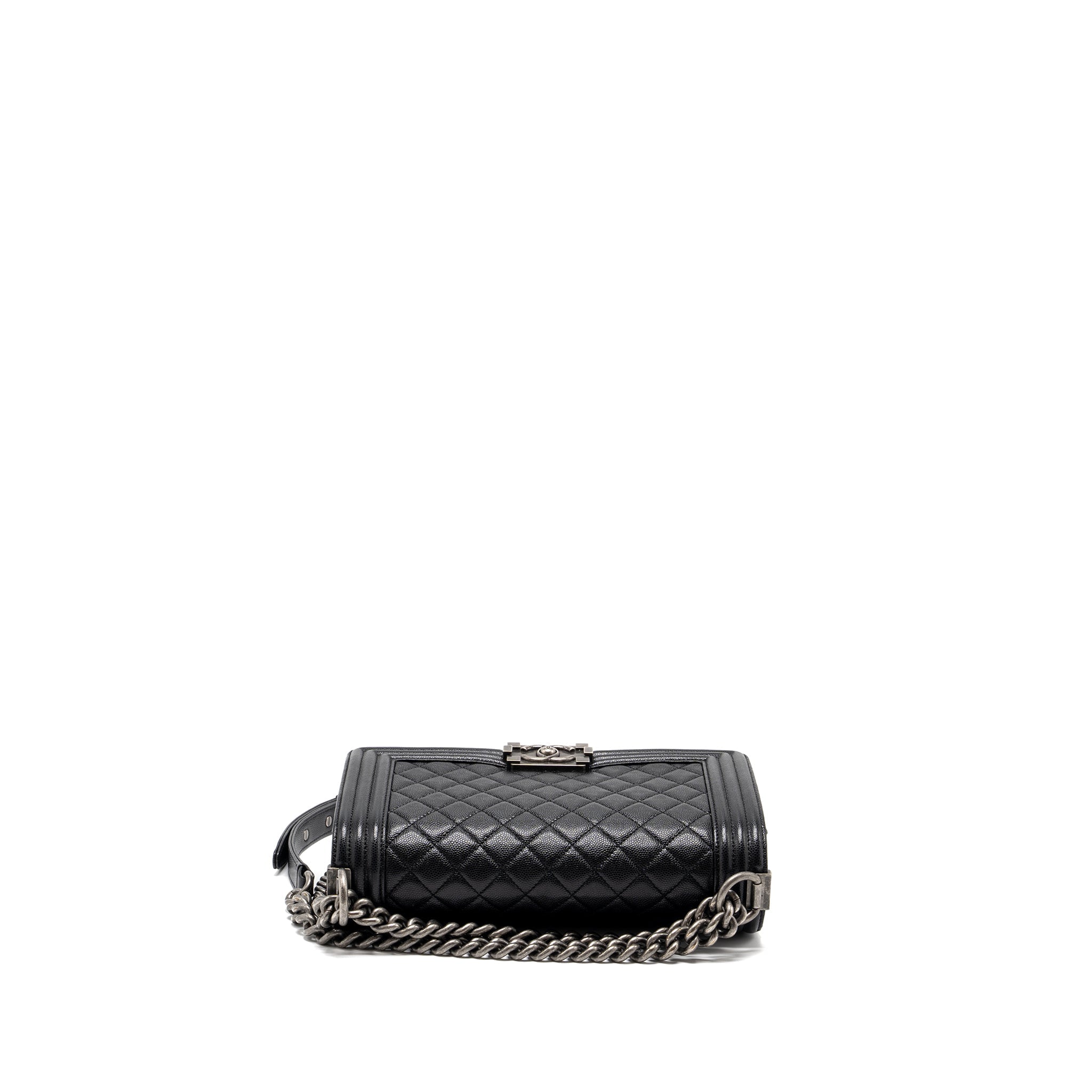 CHANEL MEDIUM BOY BAG CAVIAR BLACK RUTHENIUM HARDWARE