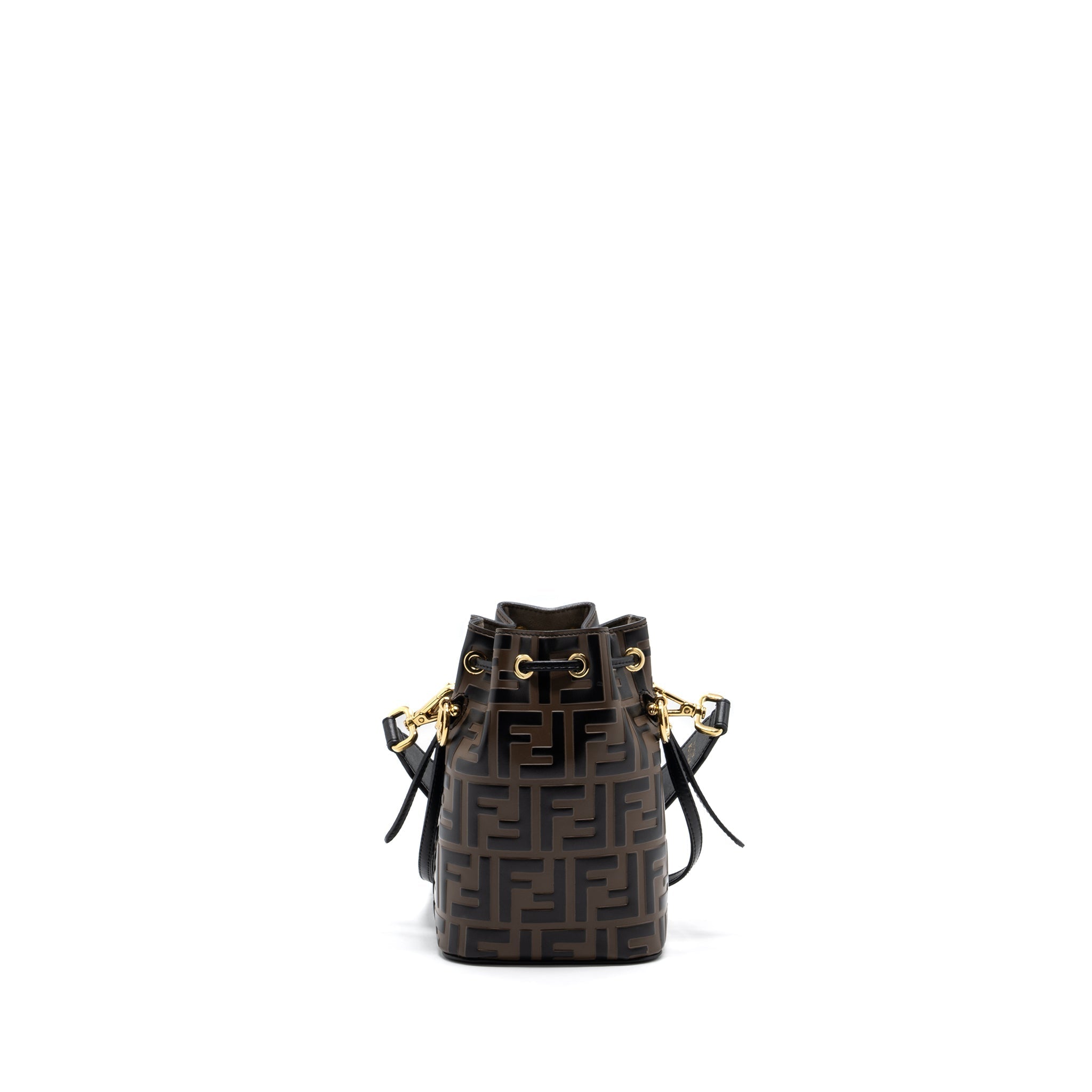 FENDI MINI MON TRESOR BUCKET BAG CALFSKIN BROWN / BLACK GHW