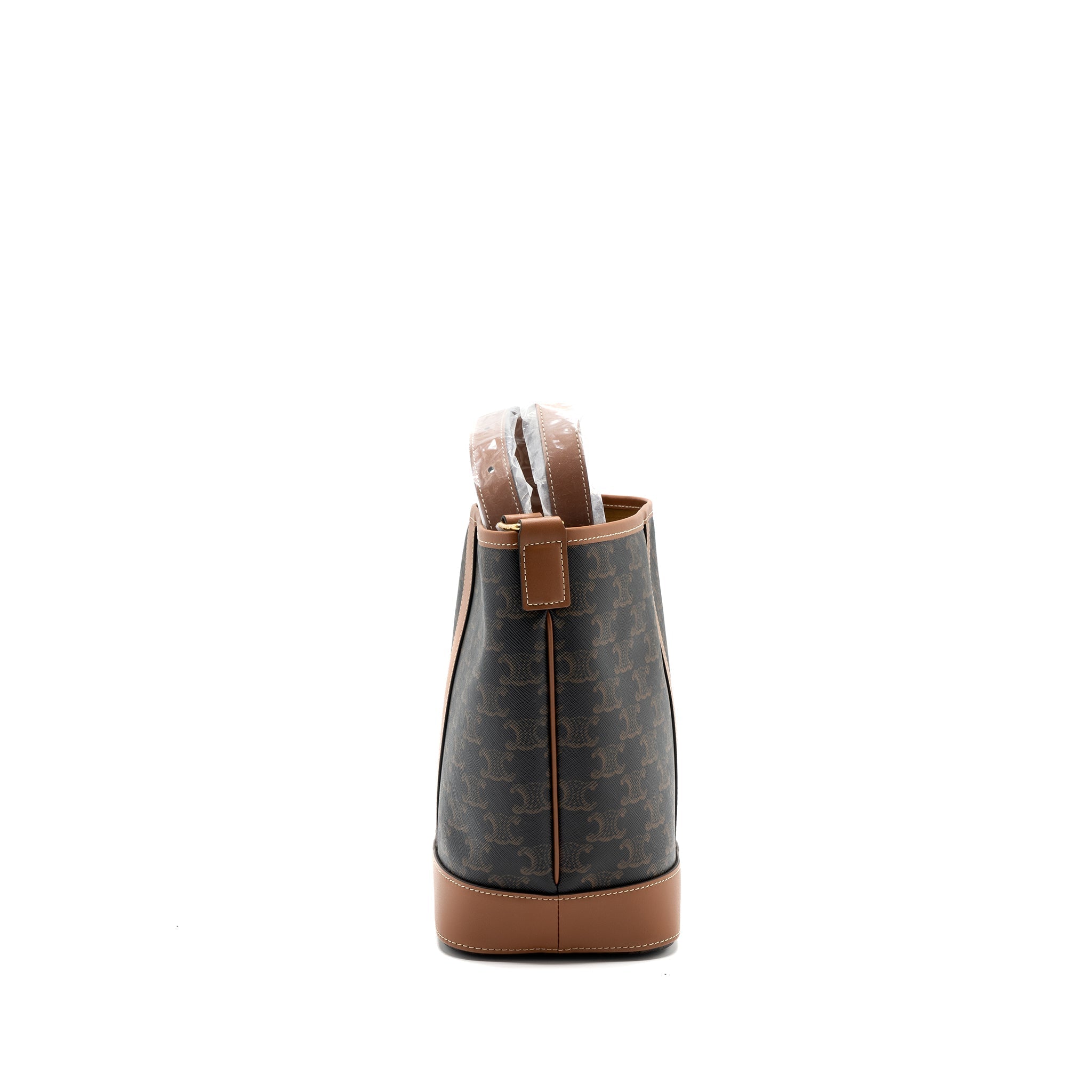 CELINE SMALL BUCKET IN TRIOMPHE CANVAS AND CALFSKIN TAN GHW