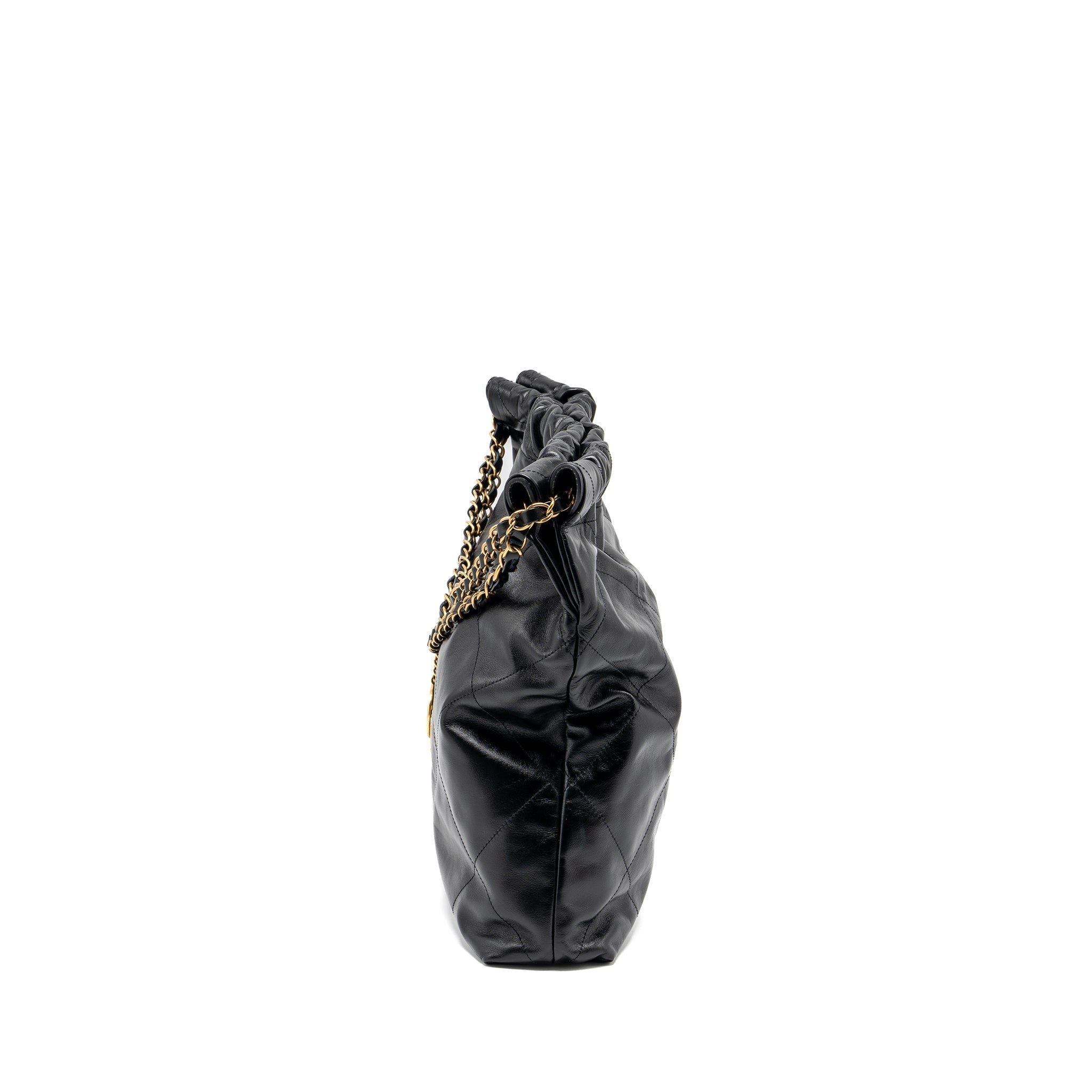 CHANEL MEDIUM 22 BAG SHINY CALFSKIN BLACK GHW (MICROCHIP)