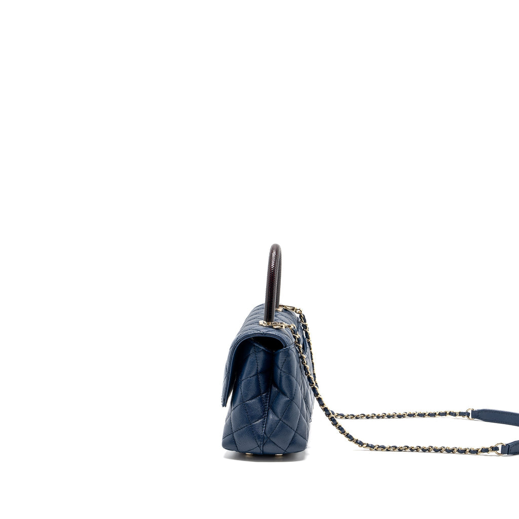 CHANEL SMALL COCO HANDLE WITH LIZARD EMBOSSED HANDLE CAVIAR NAVY LGHW(MICROCHIP)