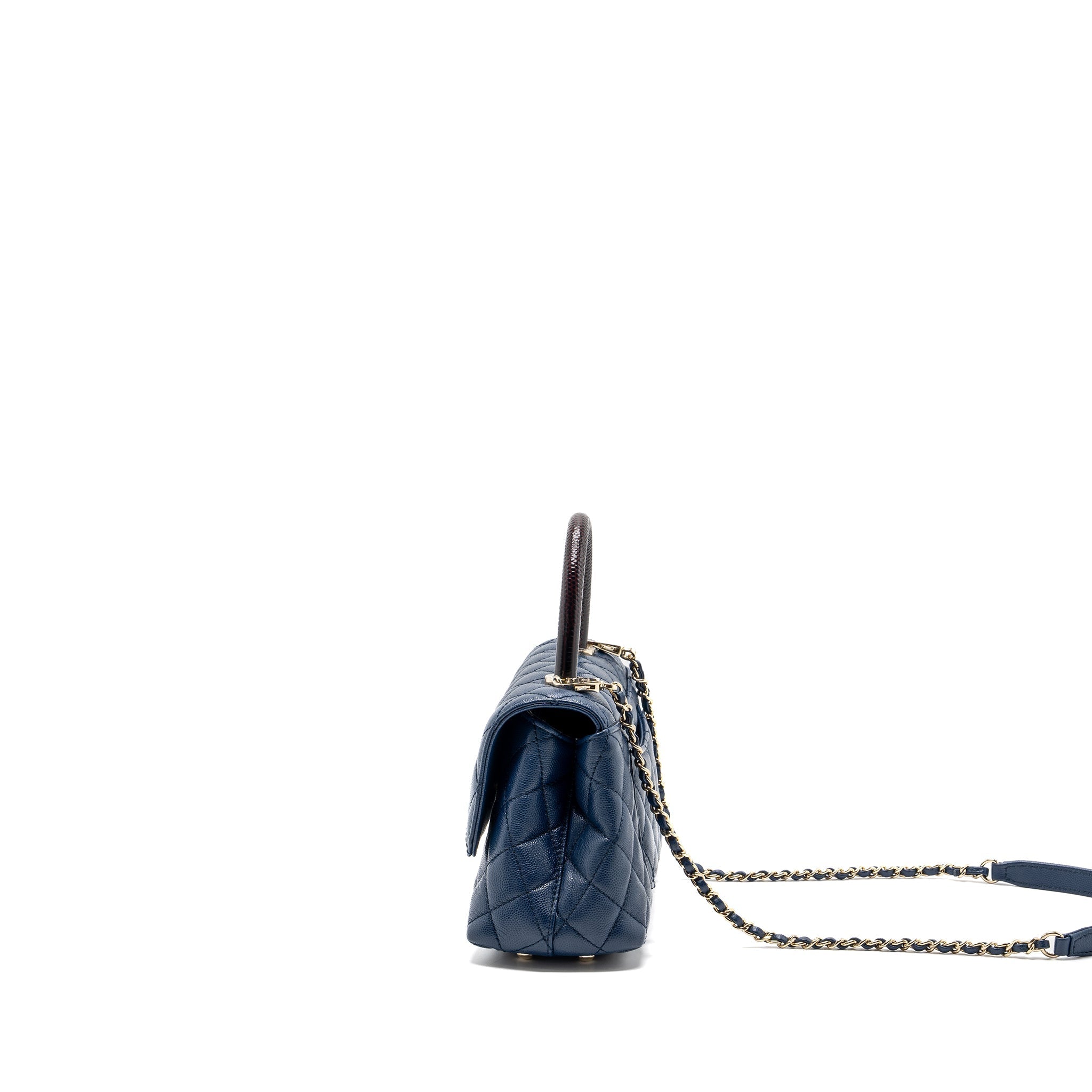 CHANEL SMALL COCO HANDLE WITH LIZARD EMBOSSED HANDLE CAVIAR NAVY LGHW(MICROCHIP)