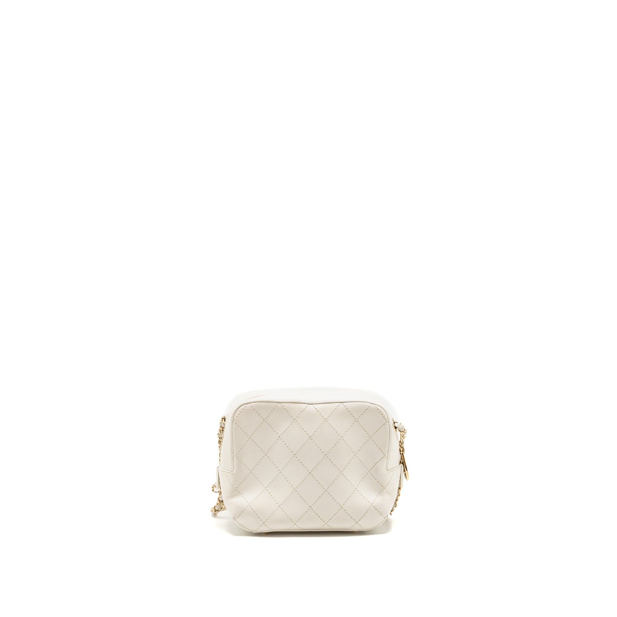 CHANEL MINI CAMERA BAG WITH CHAIN CALFSKIN WHITE LGHW