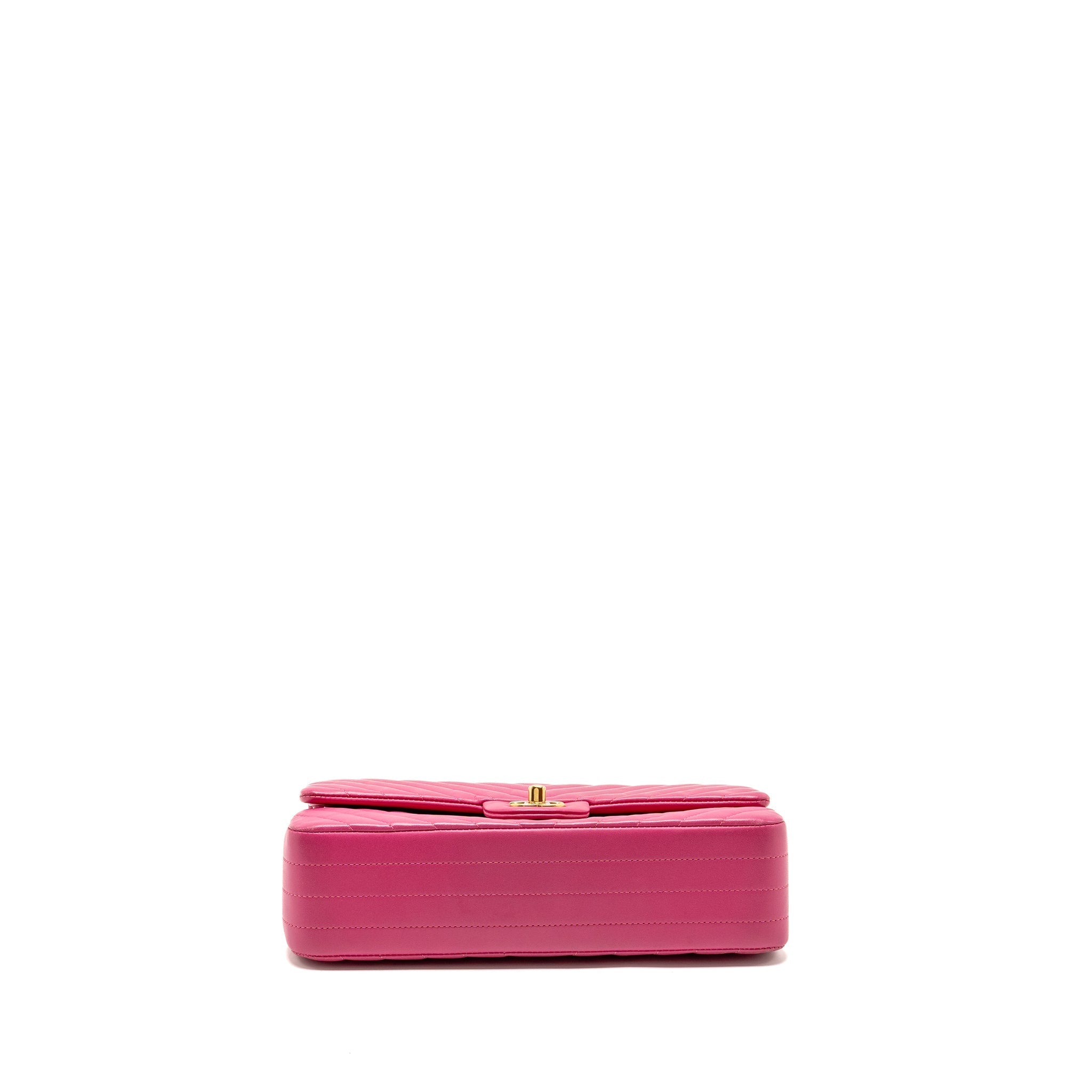 CHANEL MEDIUM CHEVRON CLASSIC DOUBLE FLAP BAG LAMBSKIN PINK GHW