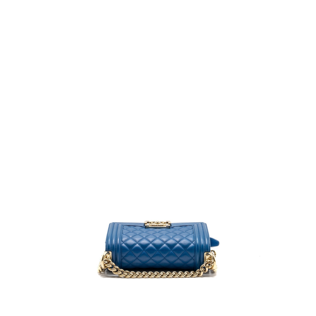 CHANEL SMALL BOY BAG CALFSKIN BLUE LGHW