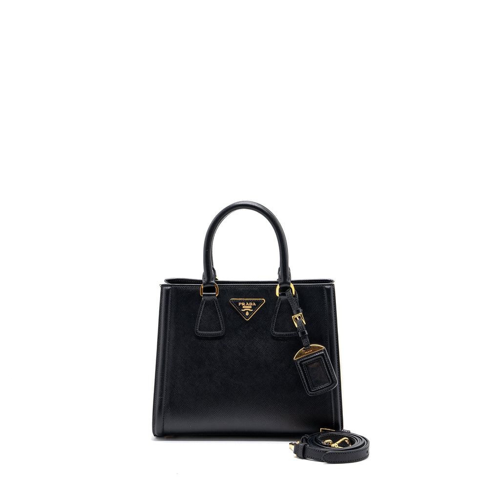PRADA TOTE BAG SAFFIANO CALFSKIN BLACK / WHITE GHW