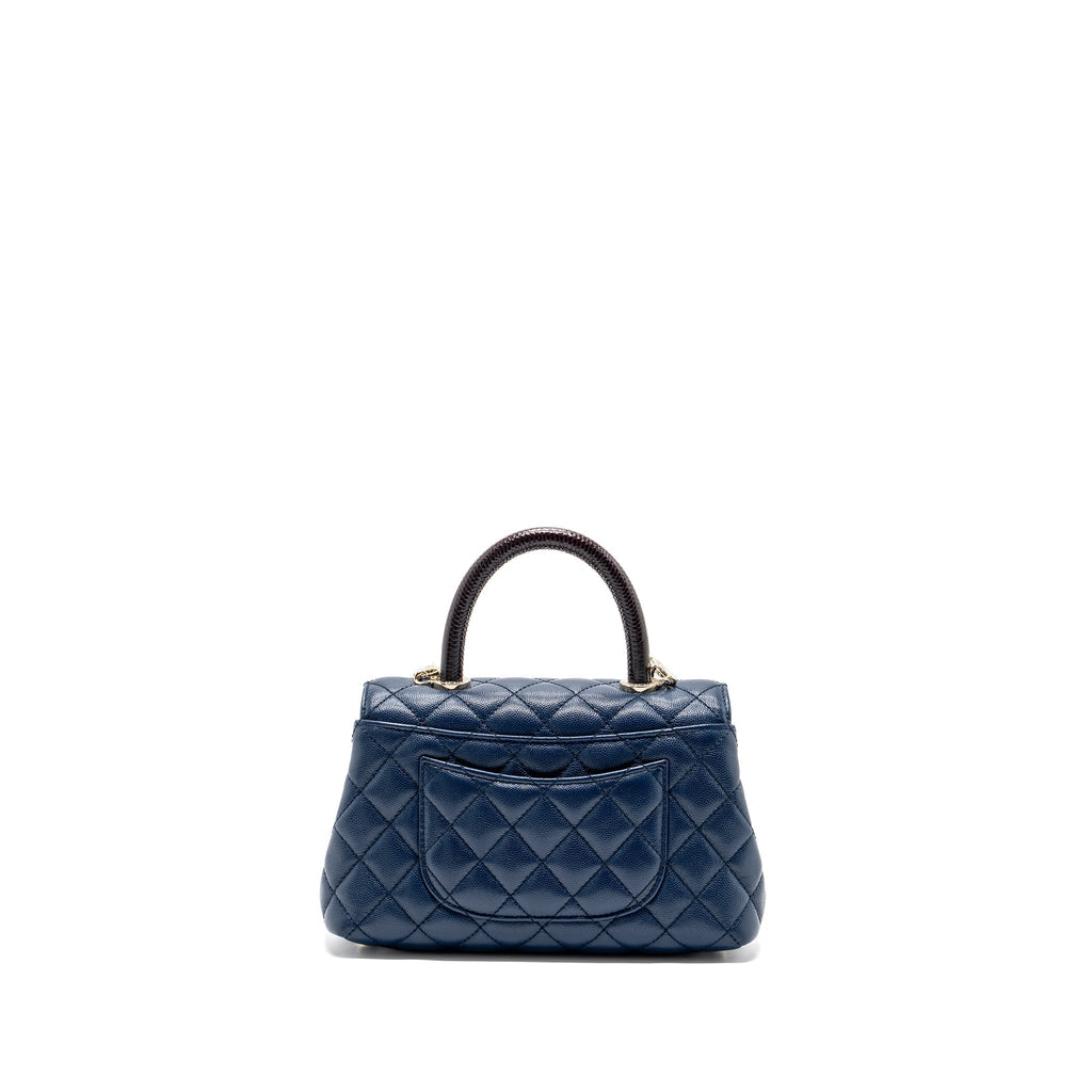 CHANEL SMALL COCO HANDLE WITH LIZARD EMBOSSED HANDLE CAVIAR NAVY LGHW(MICROCHIP)