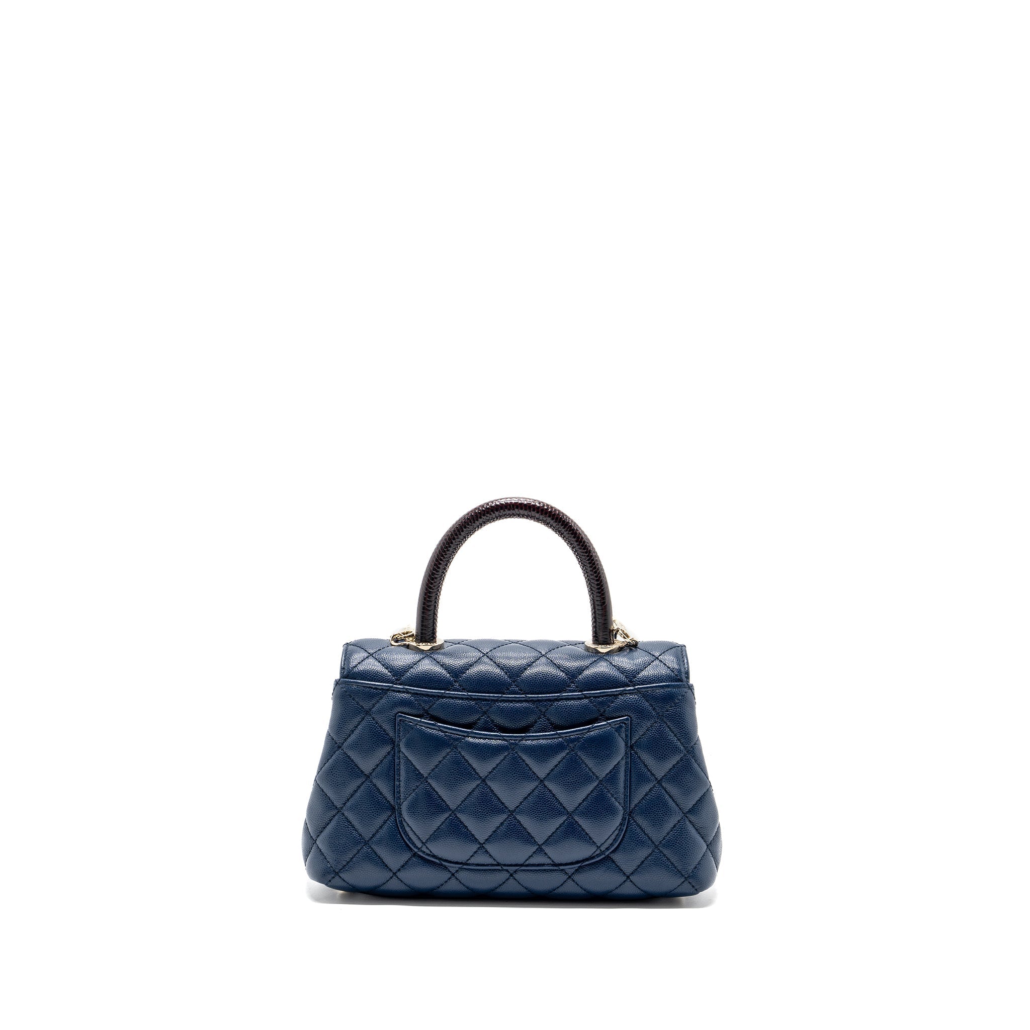 CHANEL SMALL COCO HANDLE WITH LIZARD EMBOSSED HANDLE CAVIAR NAVY LGHW(MICROCHIP)