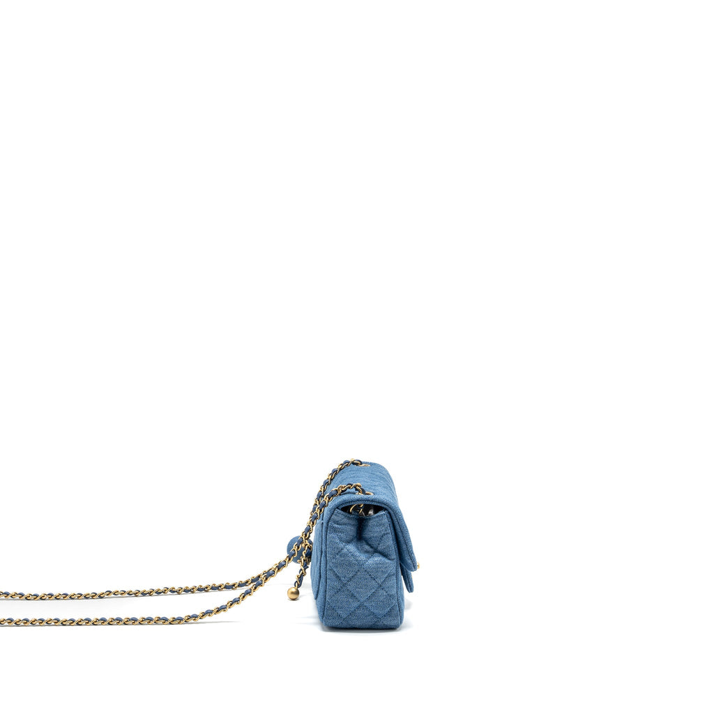 CHANEL PEARL CRUSH MINI SQUARE FLAP BAG DENIM BLUE GHW (MICROCHIP)