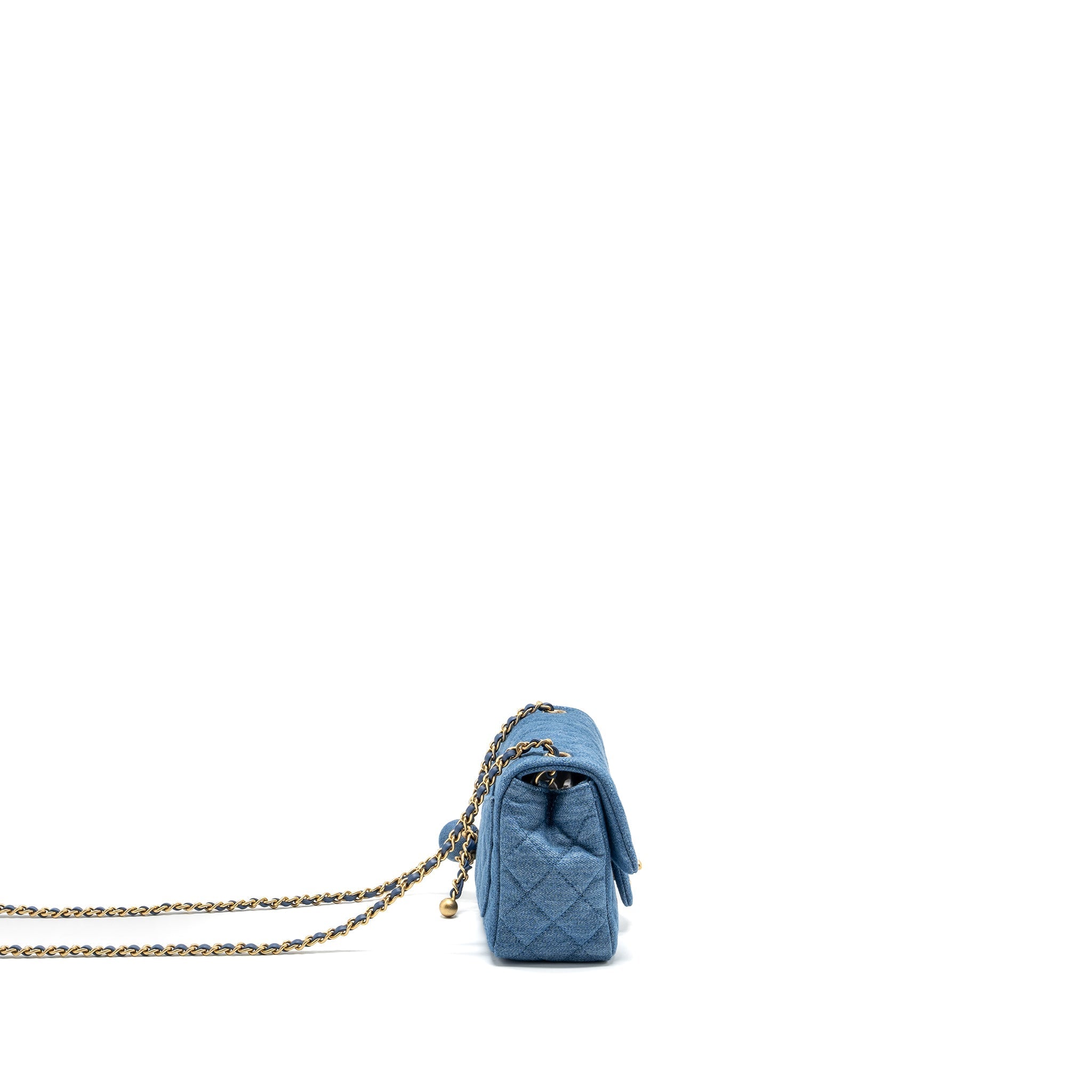 CHANEL PEARL CRUSH MINI SQUARE FLAP BAG DENIM BLUE GHW (MICROCHIP)