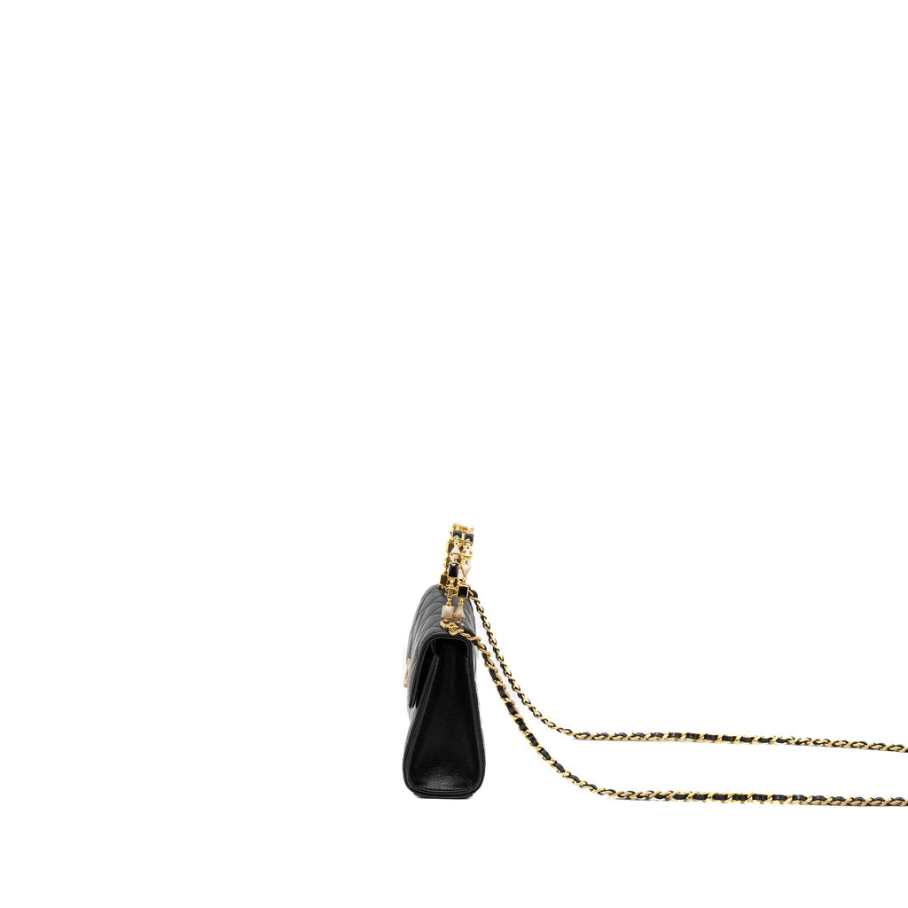 CHANEL 22B FLAP BAG ENAMEL TOP HANDLE LAMBSKIN BLACK BRUSHED GHW (MICROCHIP)