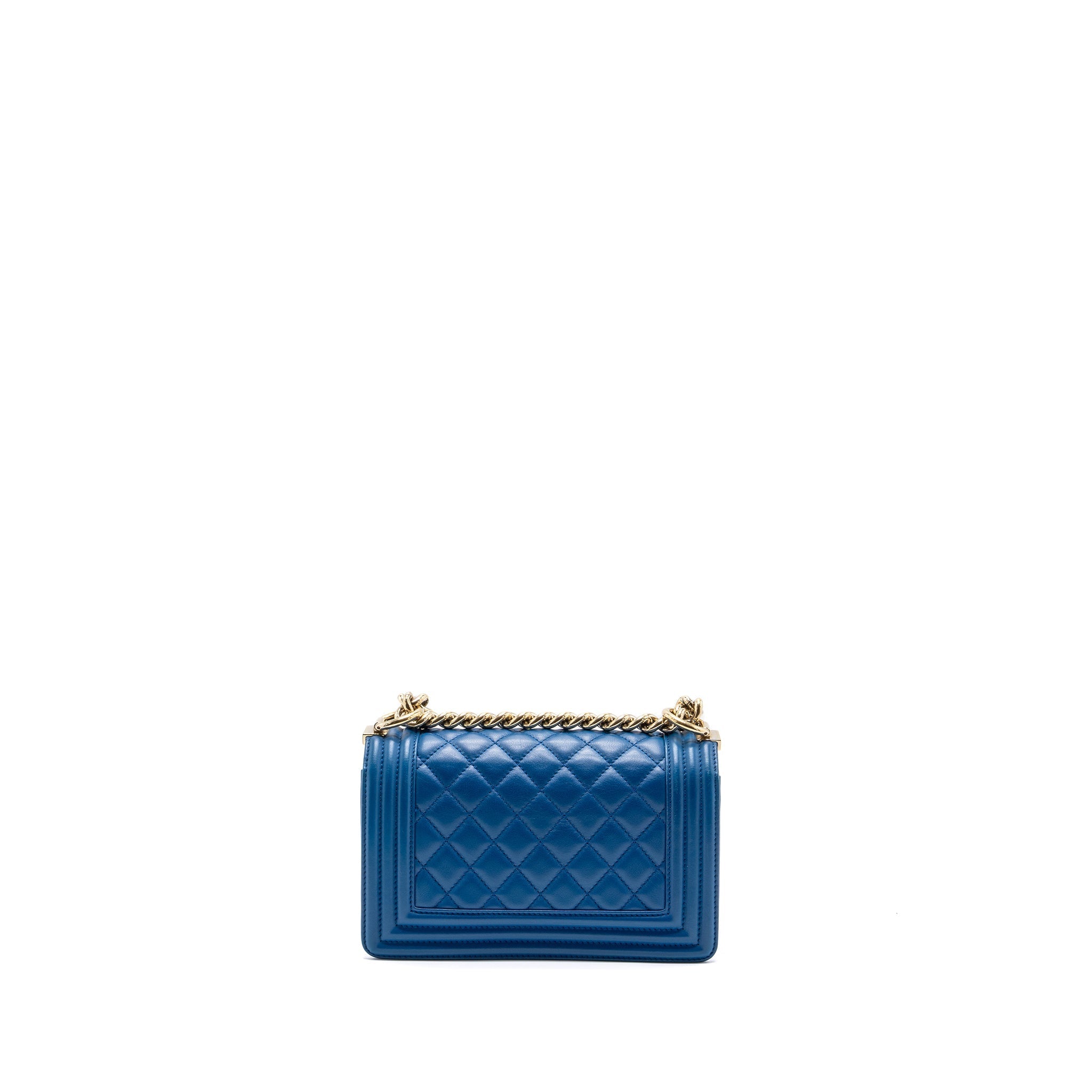 CHANEL SMALL BOY BAG CALFSKIN BLUE LGHW