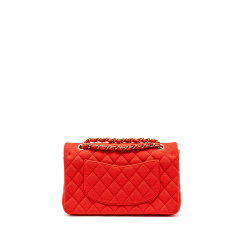 CHANEL MEDIUM CLASSIC DOUBLE FLAP BAG FABRIC RED /PINK LGHW (MICROCHIP)