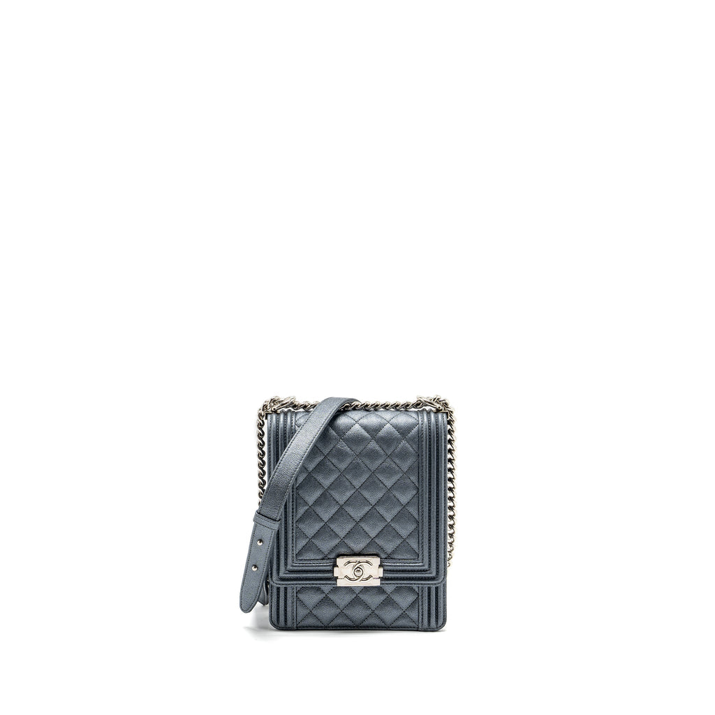 CHANEL NORTH SOUTH BOY BAG CAVIAR METALLIC GREY SHW