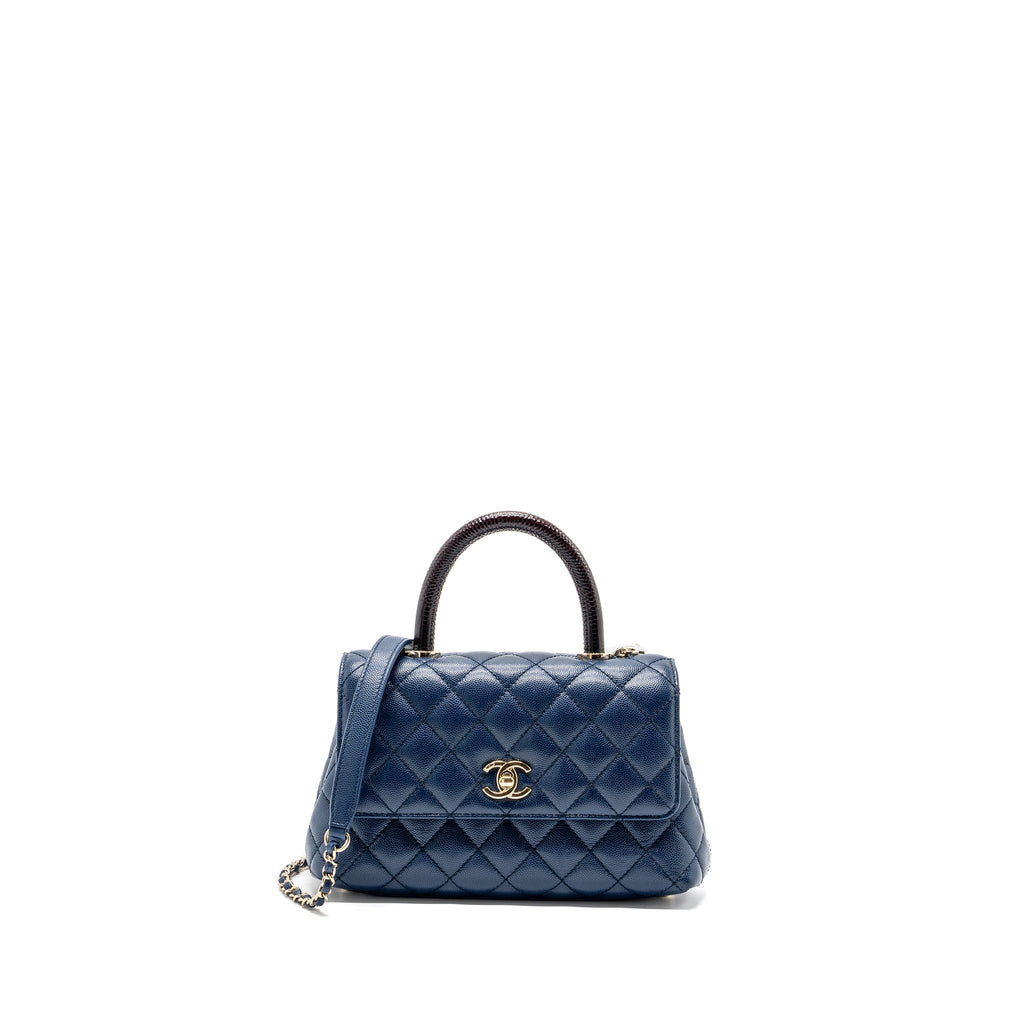 CHANEL SMALL COCO HANDLE WITH LIZARD EMBOSSED HANDLE CAVIAR NAVY LGHW(MICROCHIP)