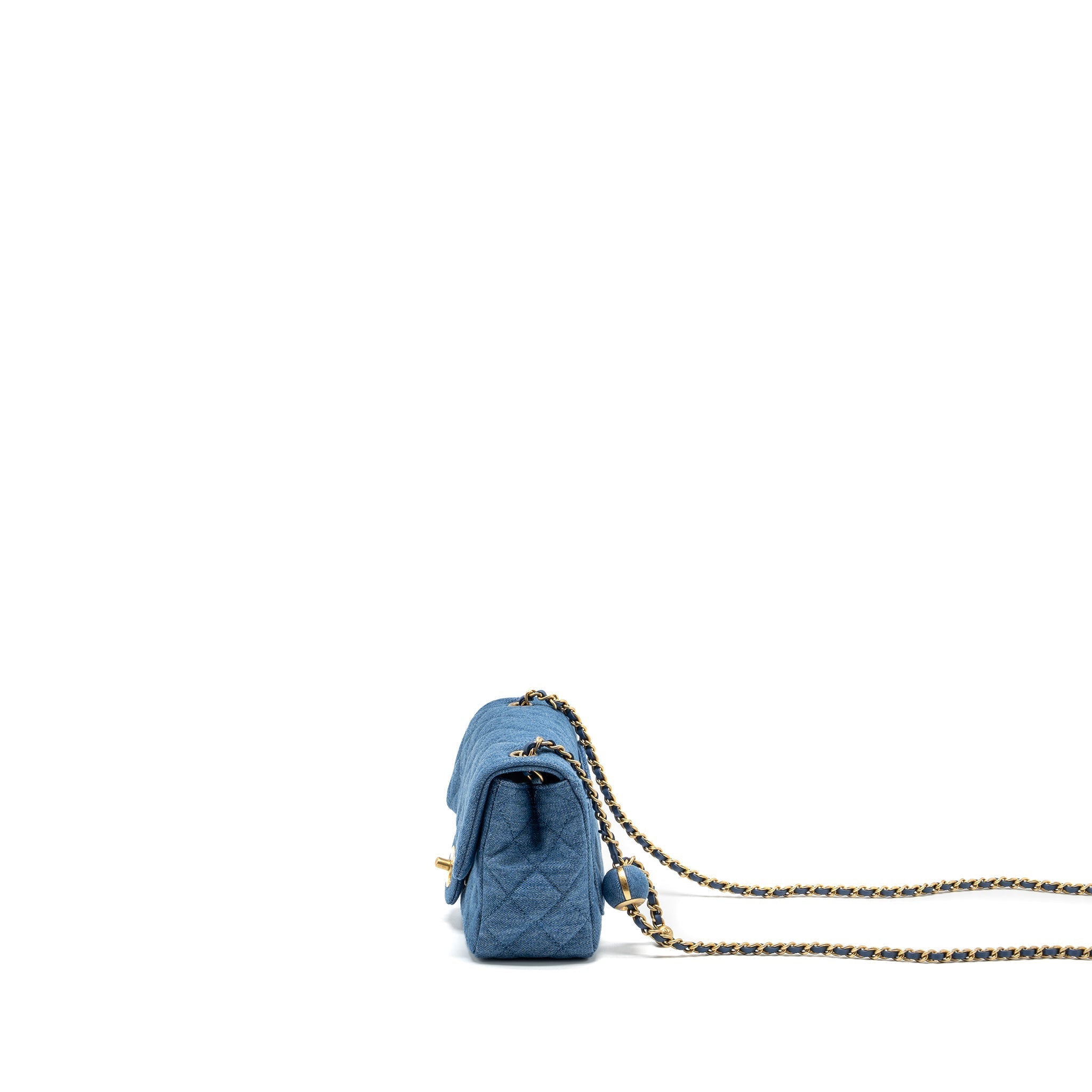 CHANEL PEARL CRUSH MINI SQUARE FLAP BAG DENIM BLUE GHW (MICROCHIP)