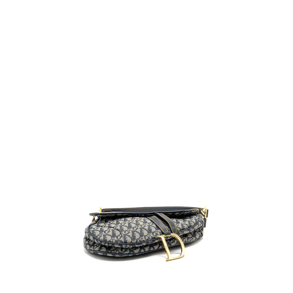 DIOR VINTAGE SADDLE BAG CANVAS / LEATHER BLUE/MULTICOLOUR GHW