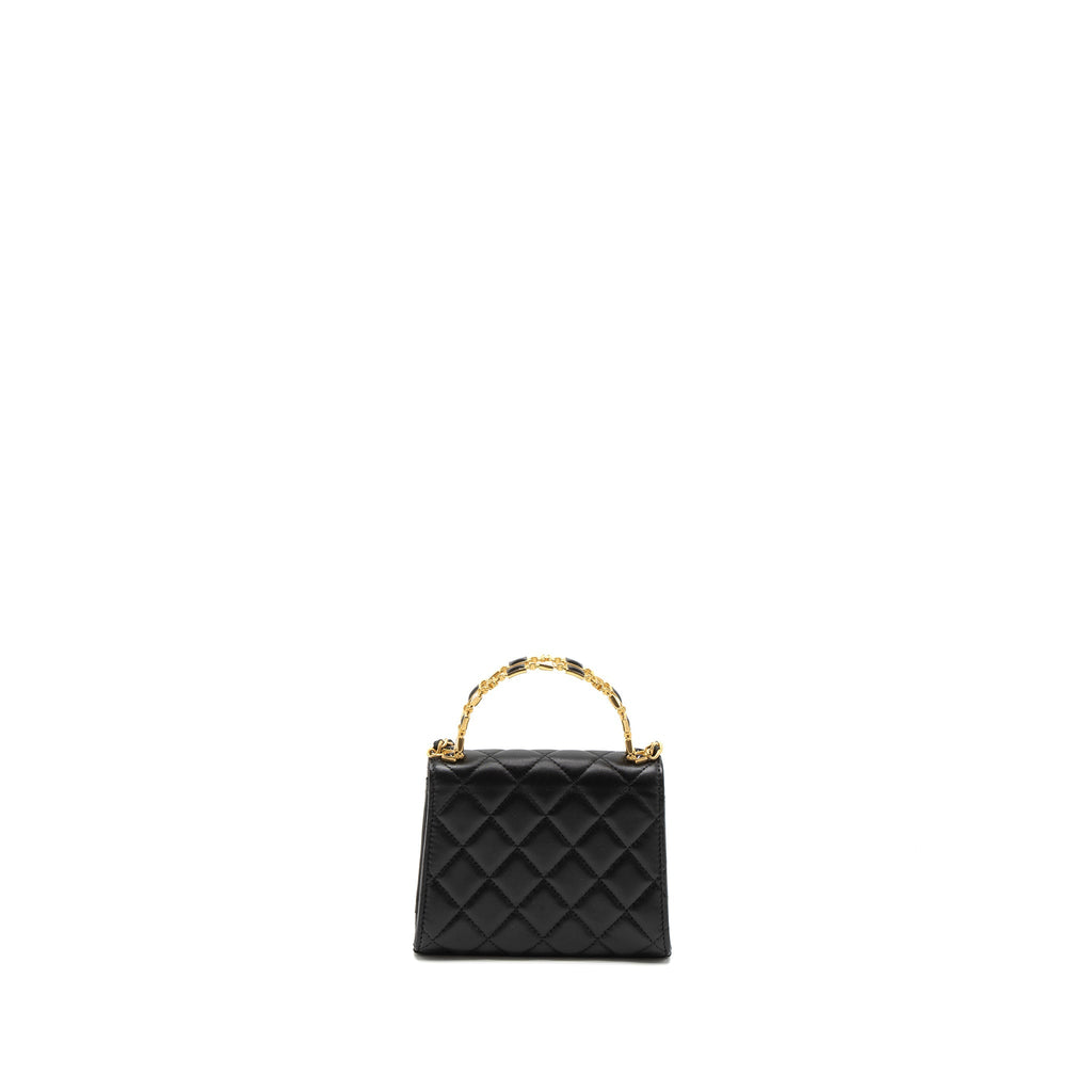 CHANEL 22B FLAP BAG ENAMEL TOP HANDLE LAMBSKIN BLACK BRUSHED GHW (MICROCHIP)