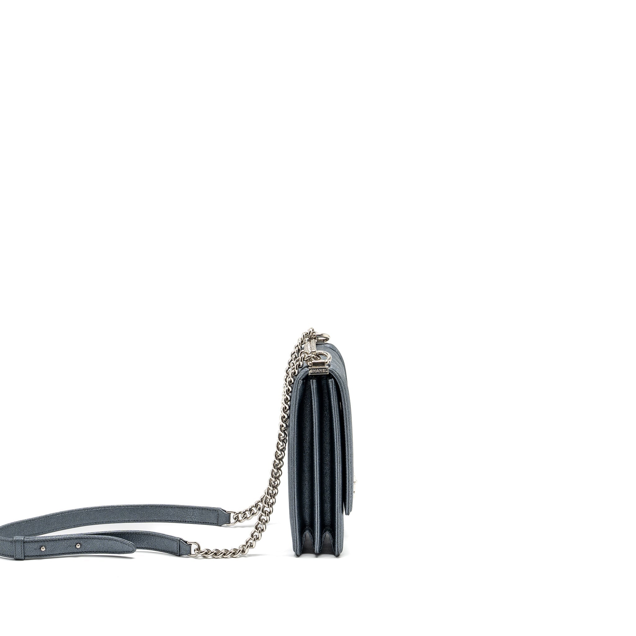 CHANEL NORTH SOUTH BOY BAG CAVIAR METALLIC GREY SHW
