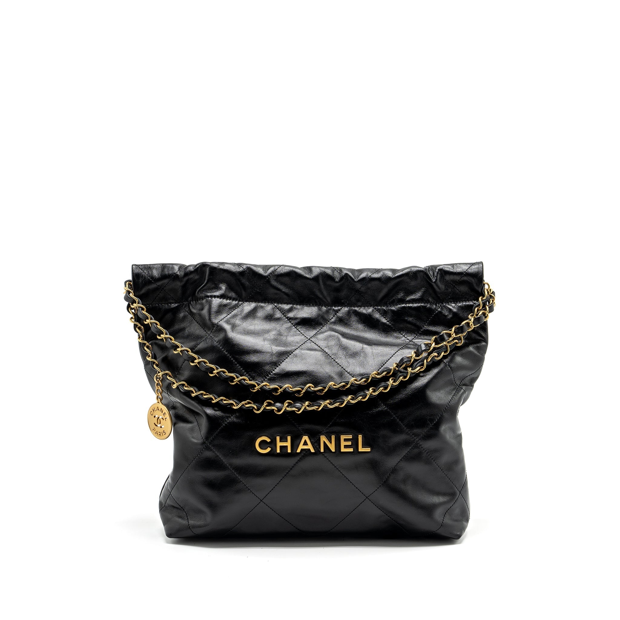 CHANEL SMALL 22 BAG CALFSKIN BLACK WITH GHW (MICROCHIP)