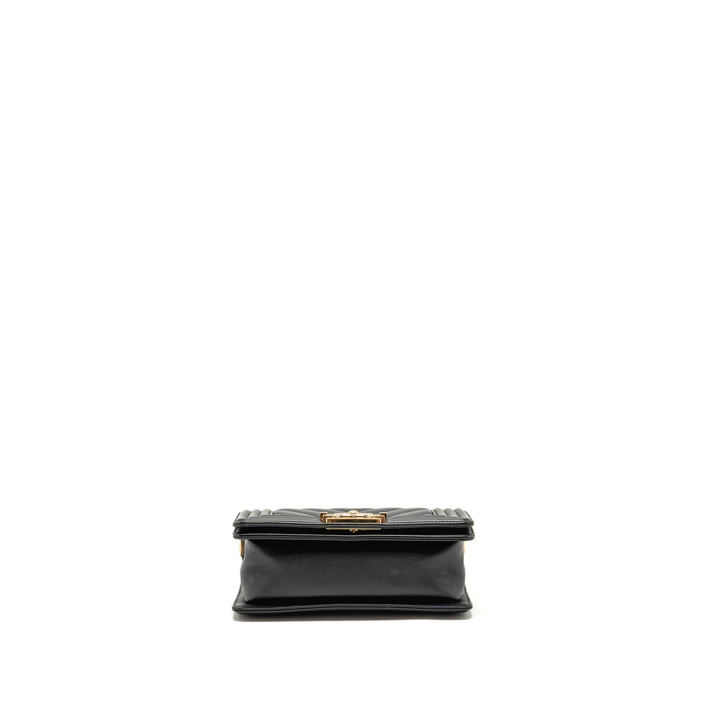 CHANEL SMALL CHEVRON BOY BAG LAMBSKIN BLACK LGHW