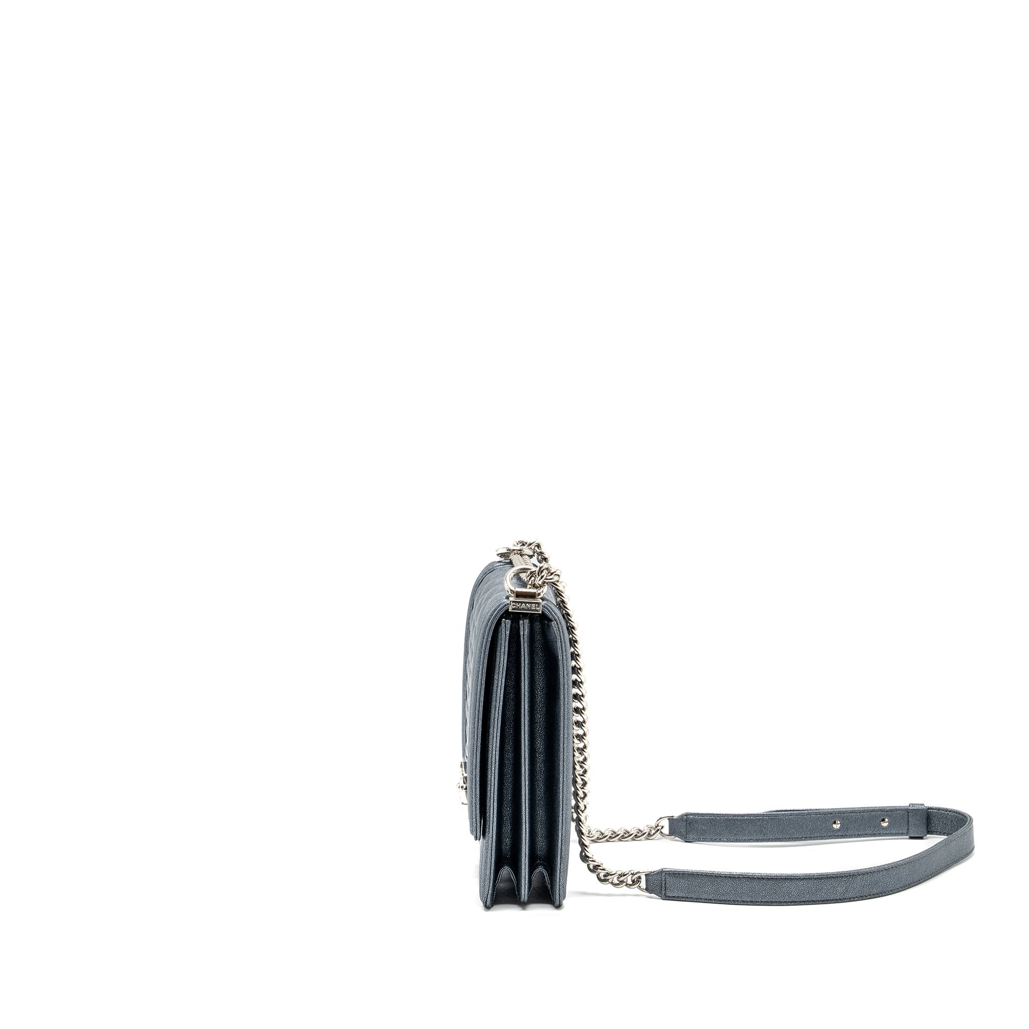 CHANEL NORTH SOUTH BOY BAG CAVIAR METALLIC GREY SHW
