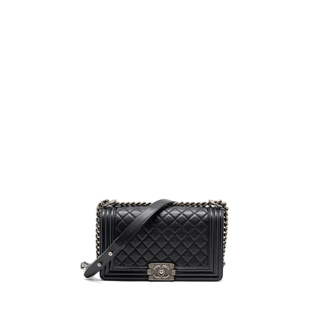 CHANEL MEDIUM BOY BAG CAVIAR BLACK RUTHENIUM HARDWARE