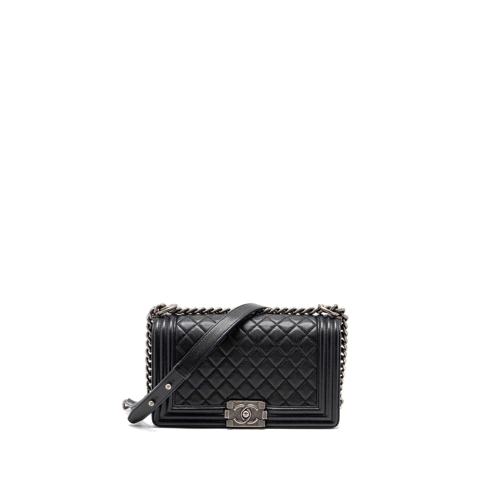 CHANEL MEDIUM BOY BAG CAVIAR BLACK RUTHENIUM HARDWARE