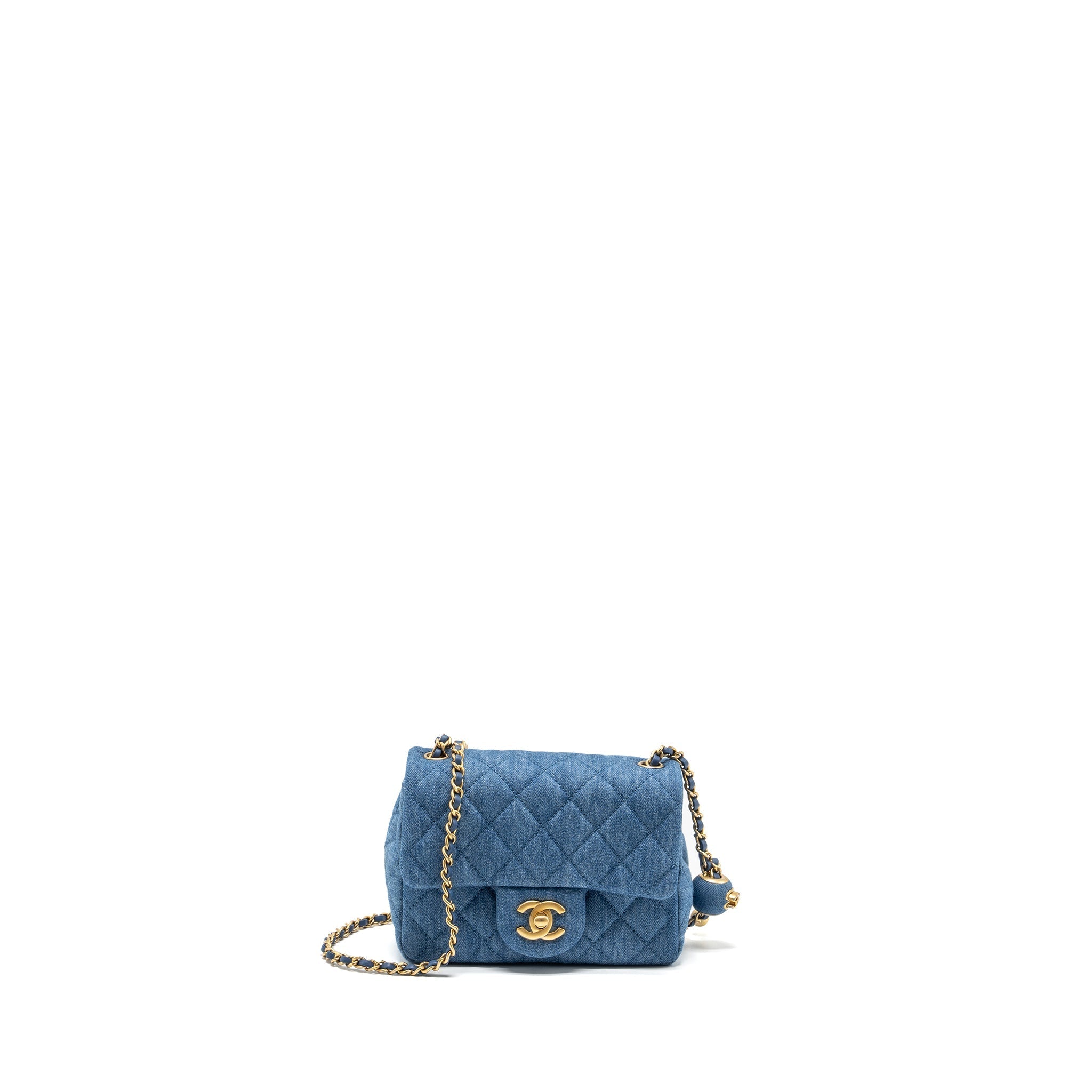 CHANEL PEARL CRUSH MINI SQUARE FLAP BAG DENIM BLUE GHW (MICROCHIP)