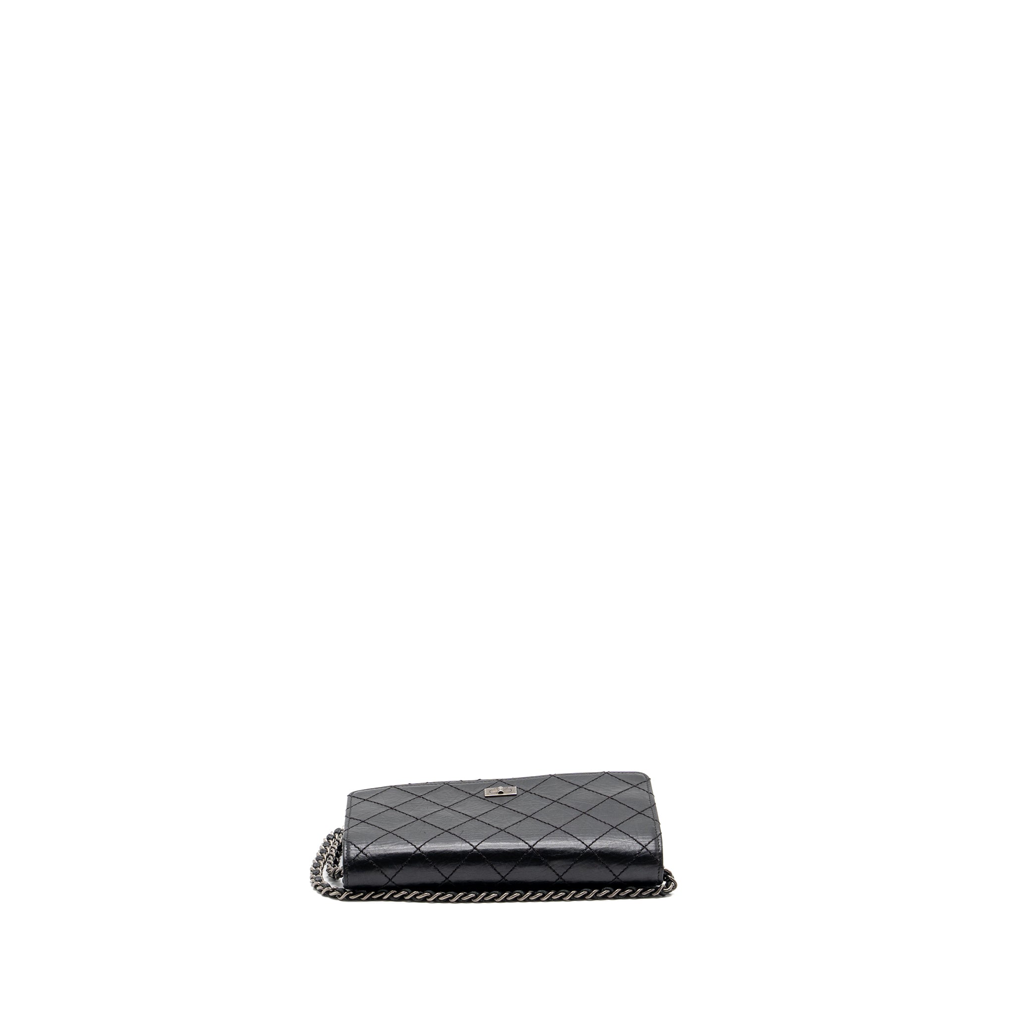 CHANEL 2.55 REISSUE WALLET ON CHAIN CALFSKIN BLACK RUTHENIUM HARDWARE