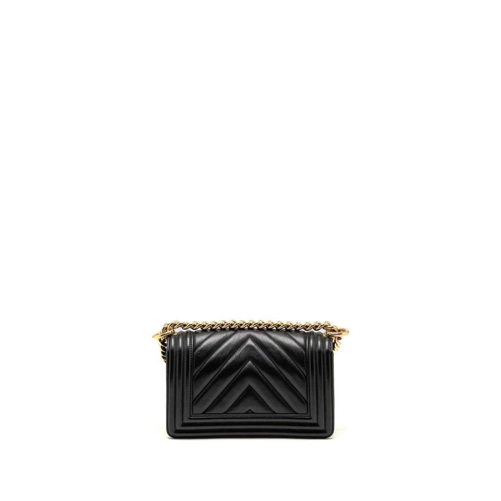CHANEL SMALL CHEVRON BOY BAG LAMBSKIN BLACK LGHW