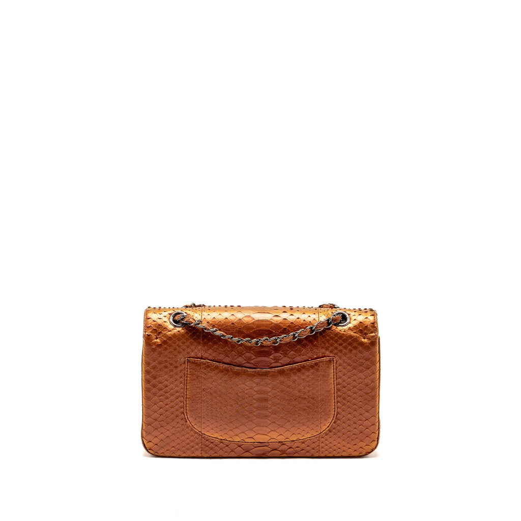 CHANEL CLASSIC DOUBLE FLAP BAG PYTHON LEATHER ORANGE SHW